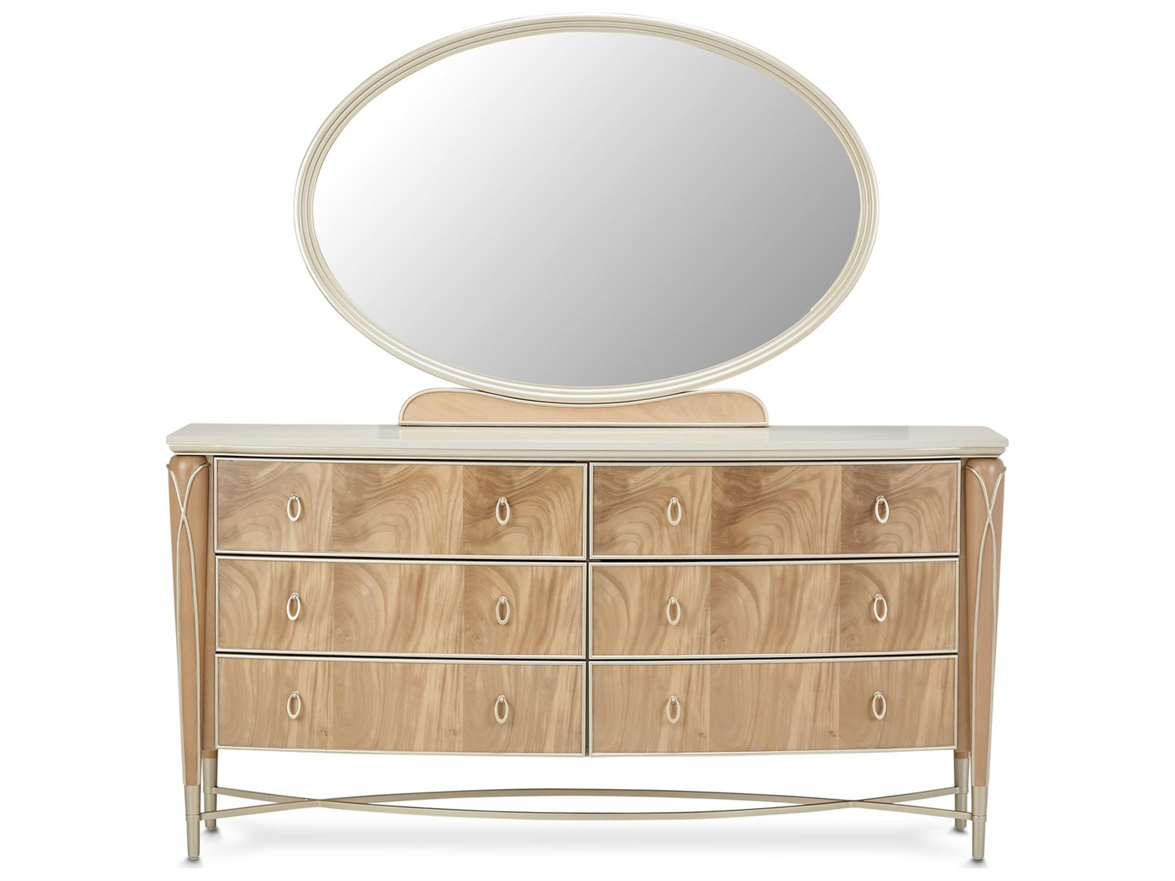 Villa Cherie - Caramel 6-Drawers Brown Birch Wood Double Dresser and Mirror Set