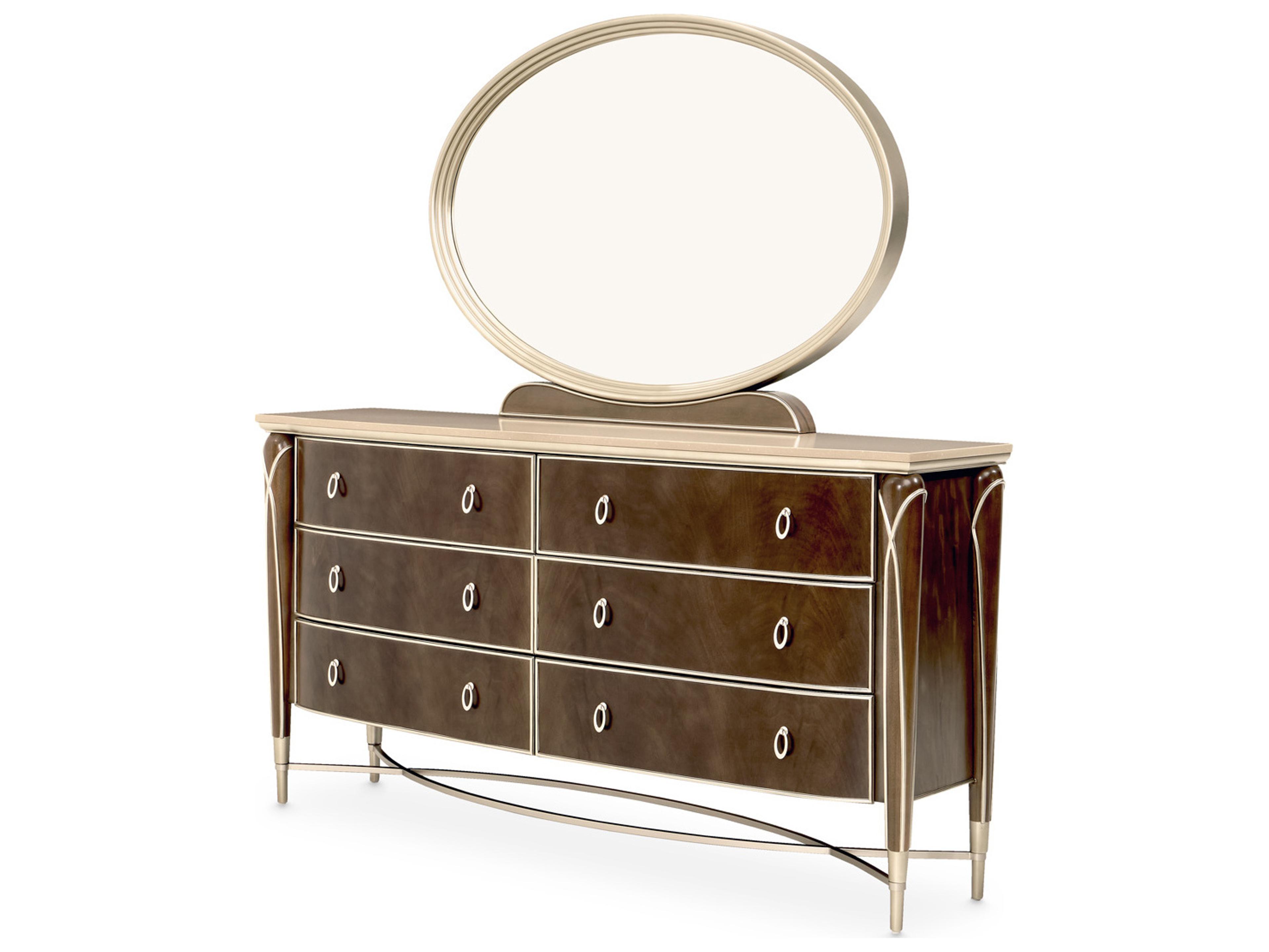 Villa Cherie - Hazelnut 6-Drawers Brown Birch Wood Double Dresser and Mirror Set