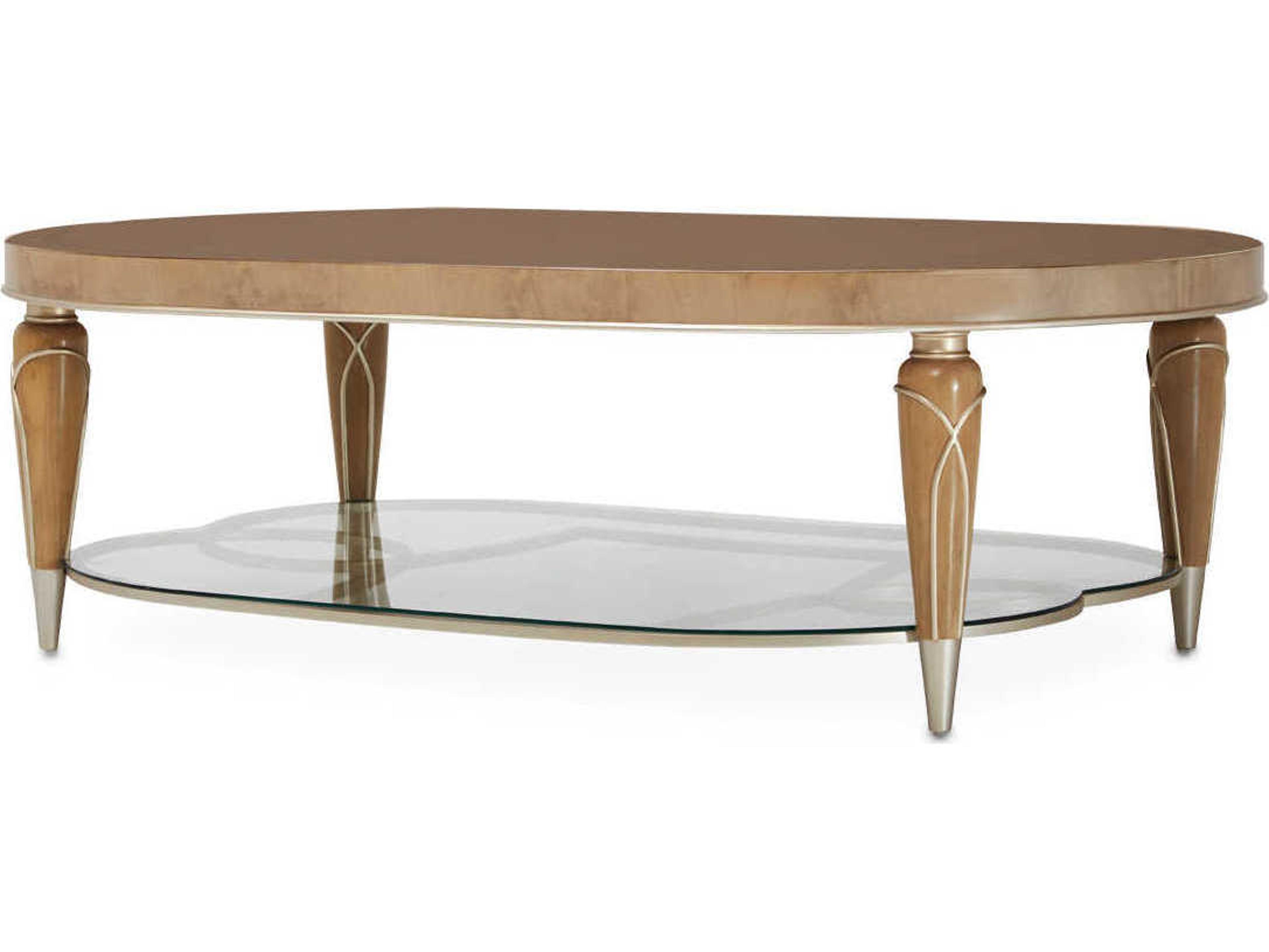 Villa Cherie Oval Coffee Table in Caramel Swirl Mahogany and Chardonnay