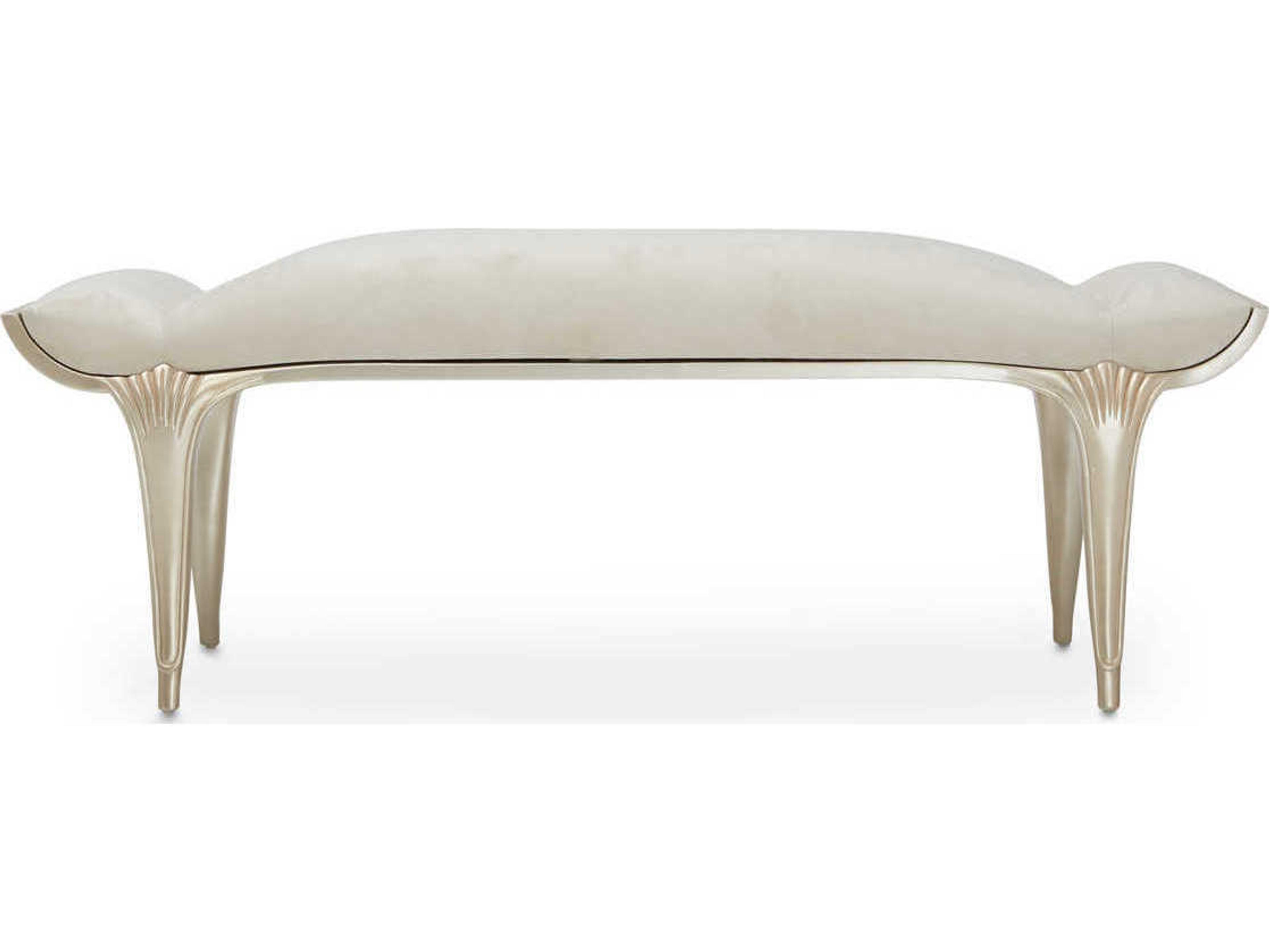Luxecor Gilded Pearl White Velvet Upholstered Accent Bench