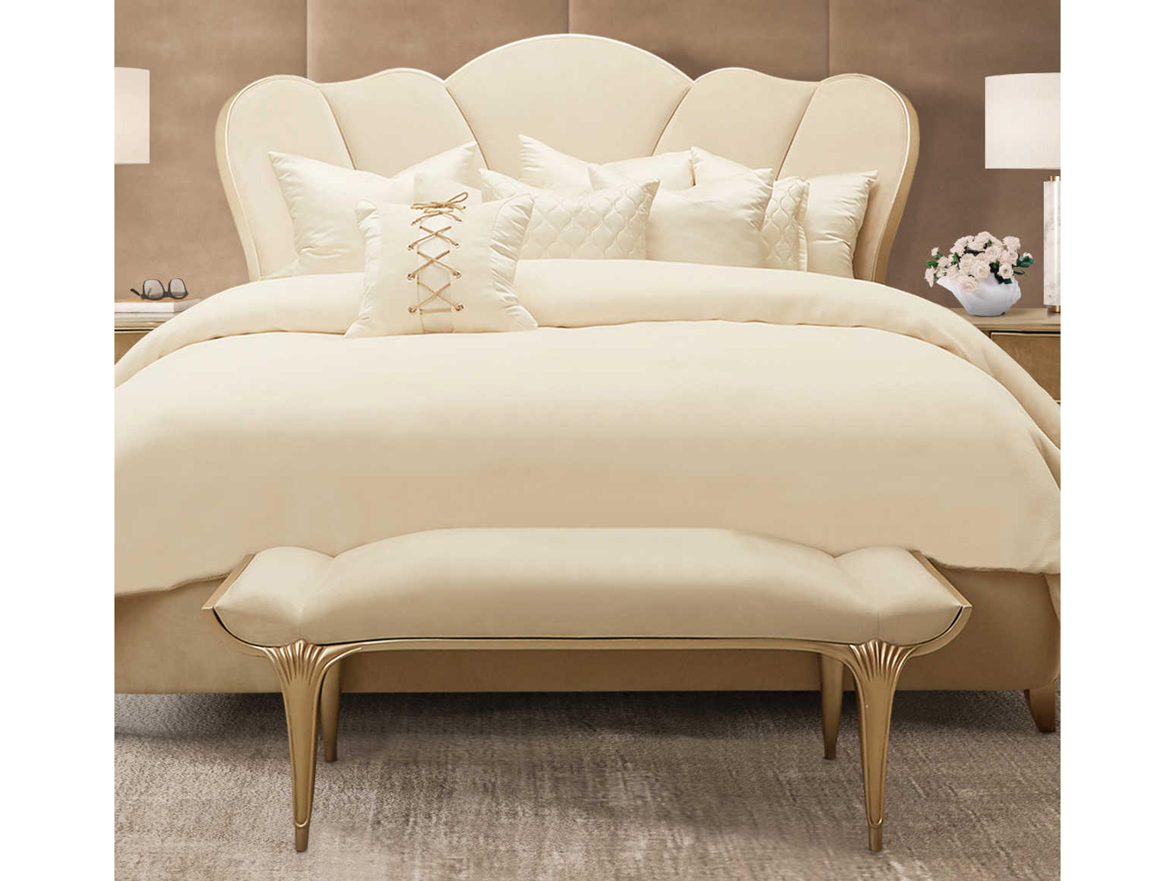 Luxecor Gilded Pearl White Velvet Upholstered Accent Bench