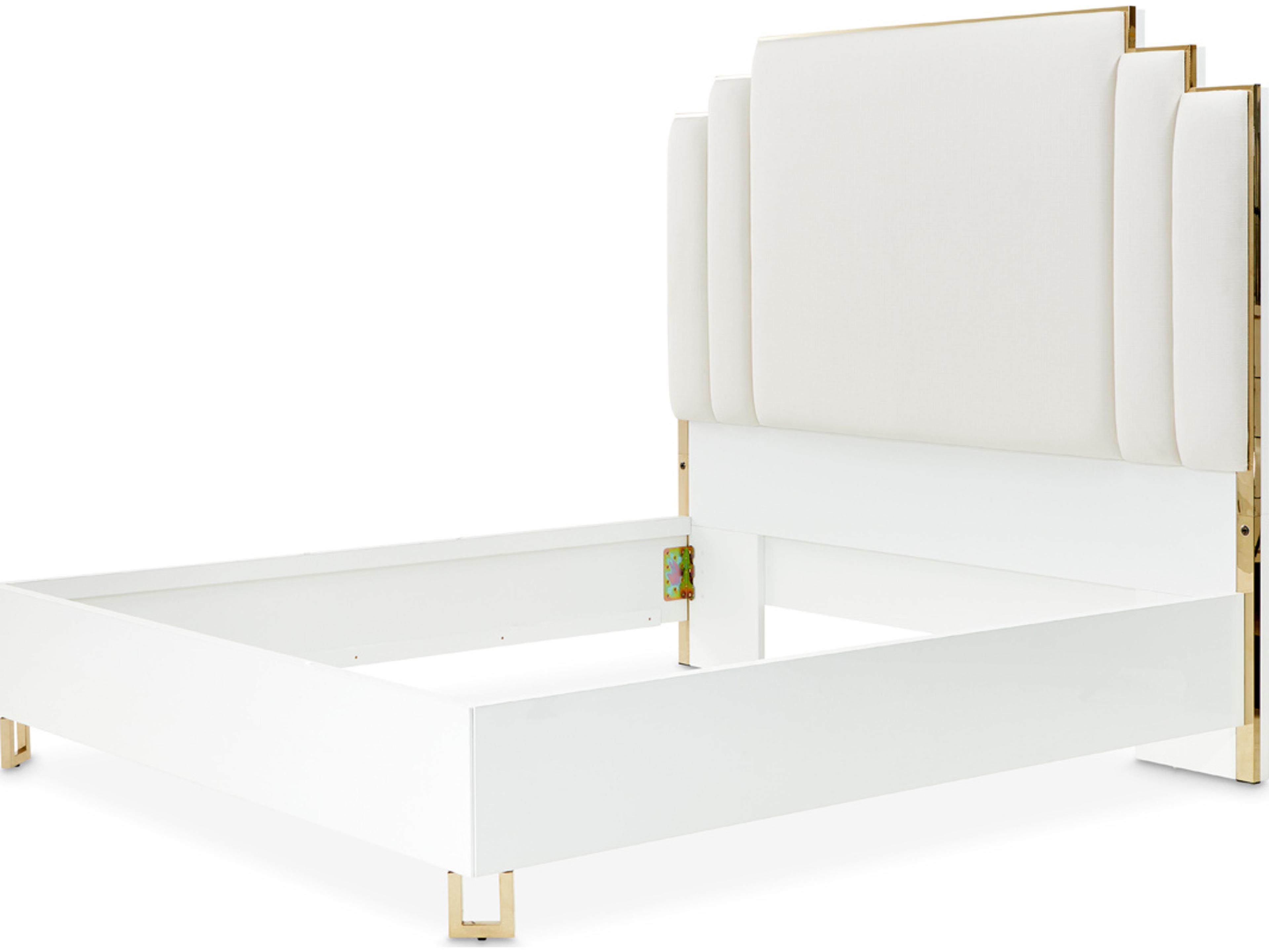 Luxecor Gilded White Upholstered King Platform Bed