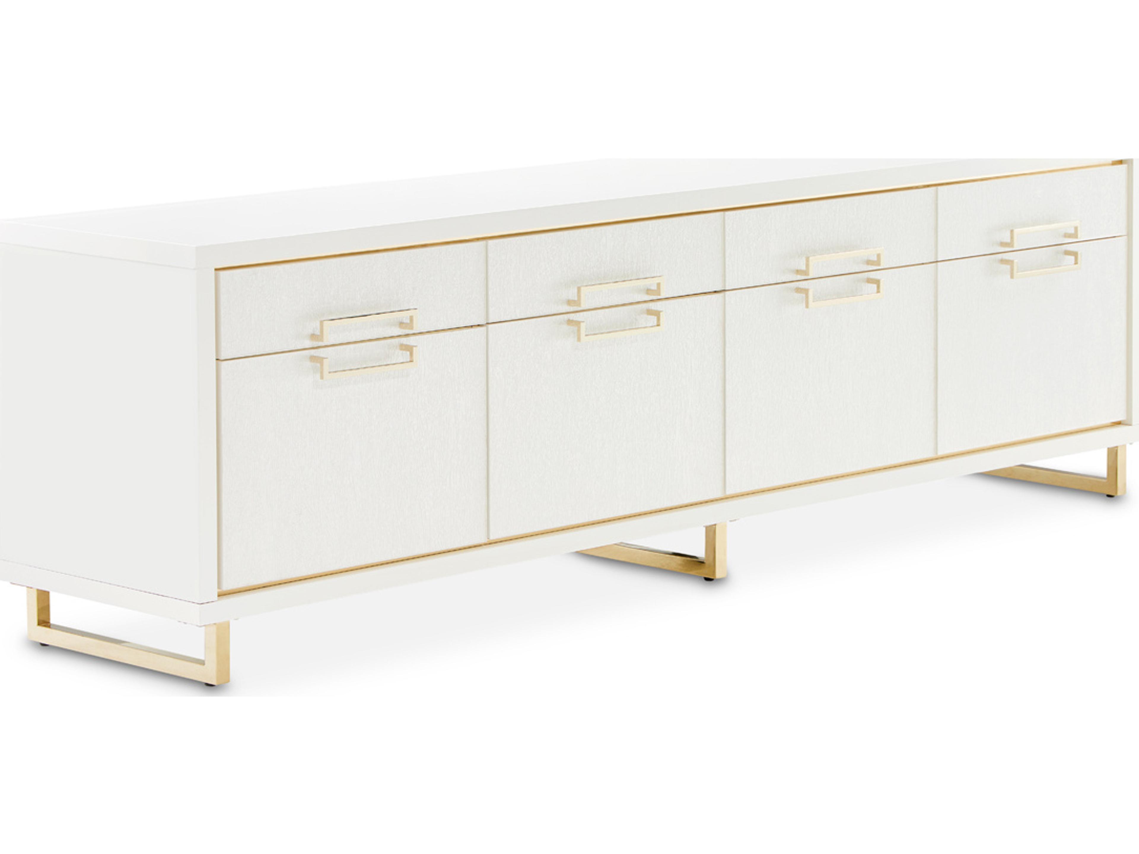 Palm Gate 82-Inch Media Console Cloud White with Gold Accents