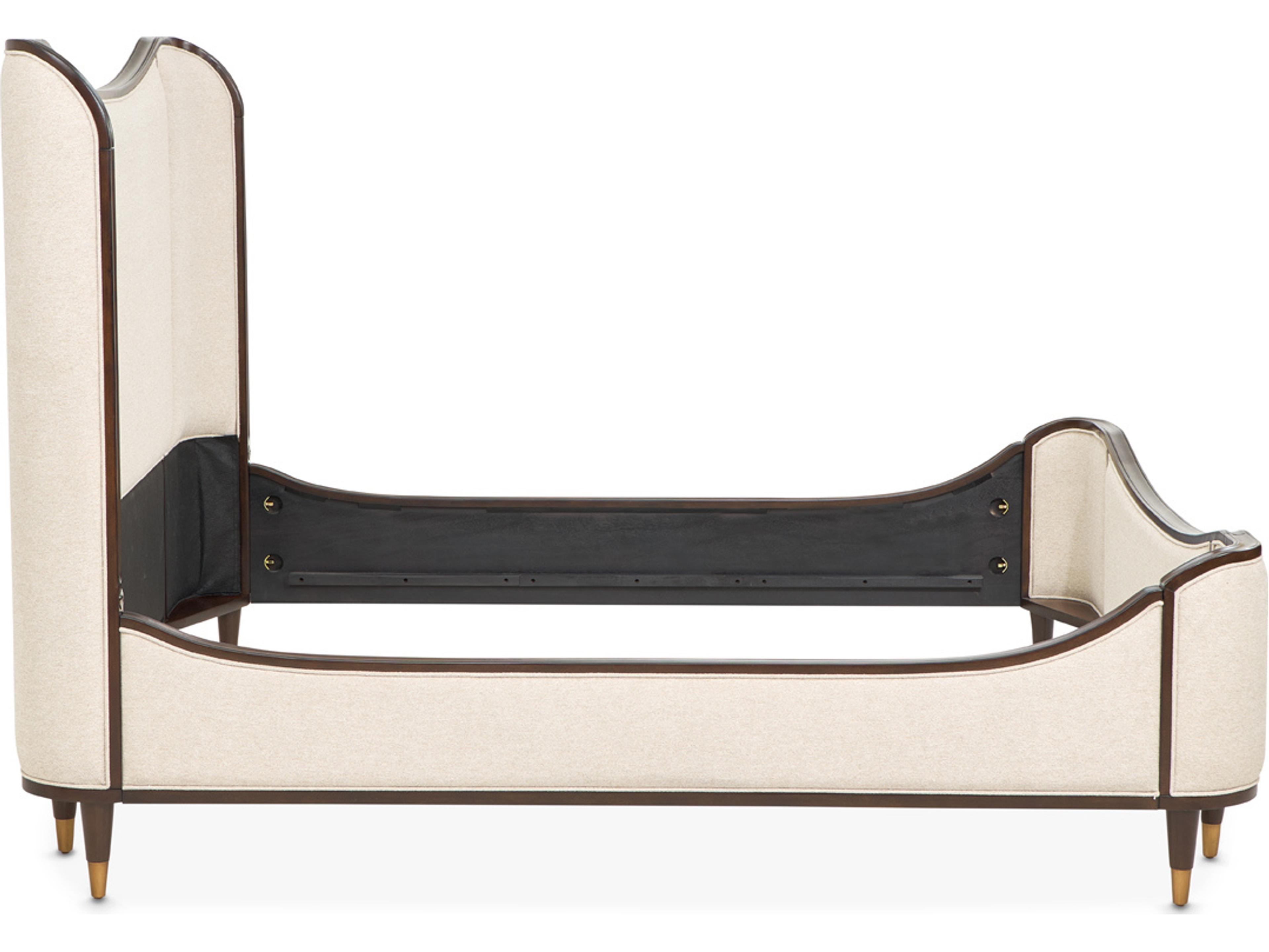 Luxecor Gilded Linen Warm Pecan Beige Poplar Wood Upholstered King Panel Bed