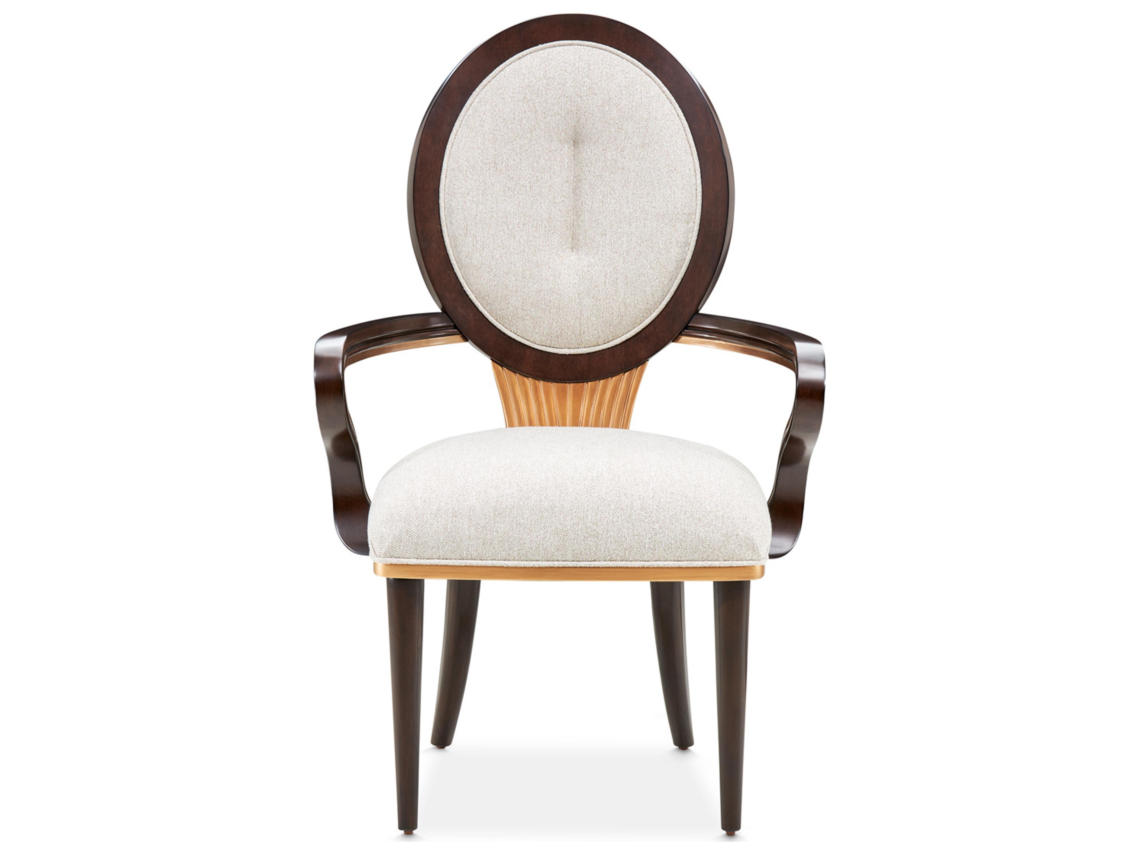 Luxecor Gilded Warm Pecan Rubberwood Brown Upholstered Arm Dining Chair