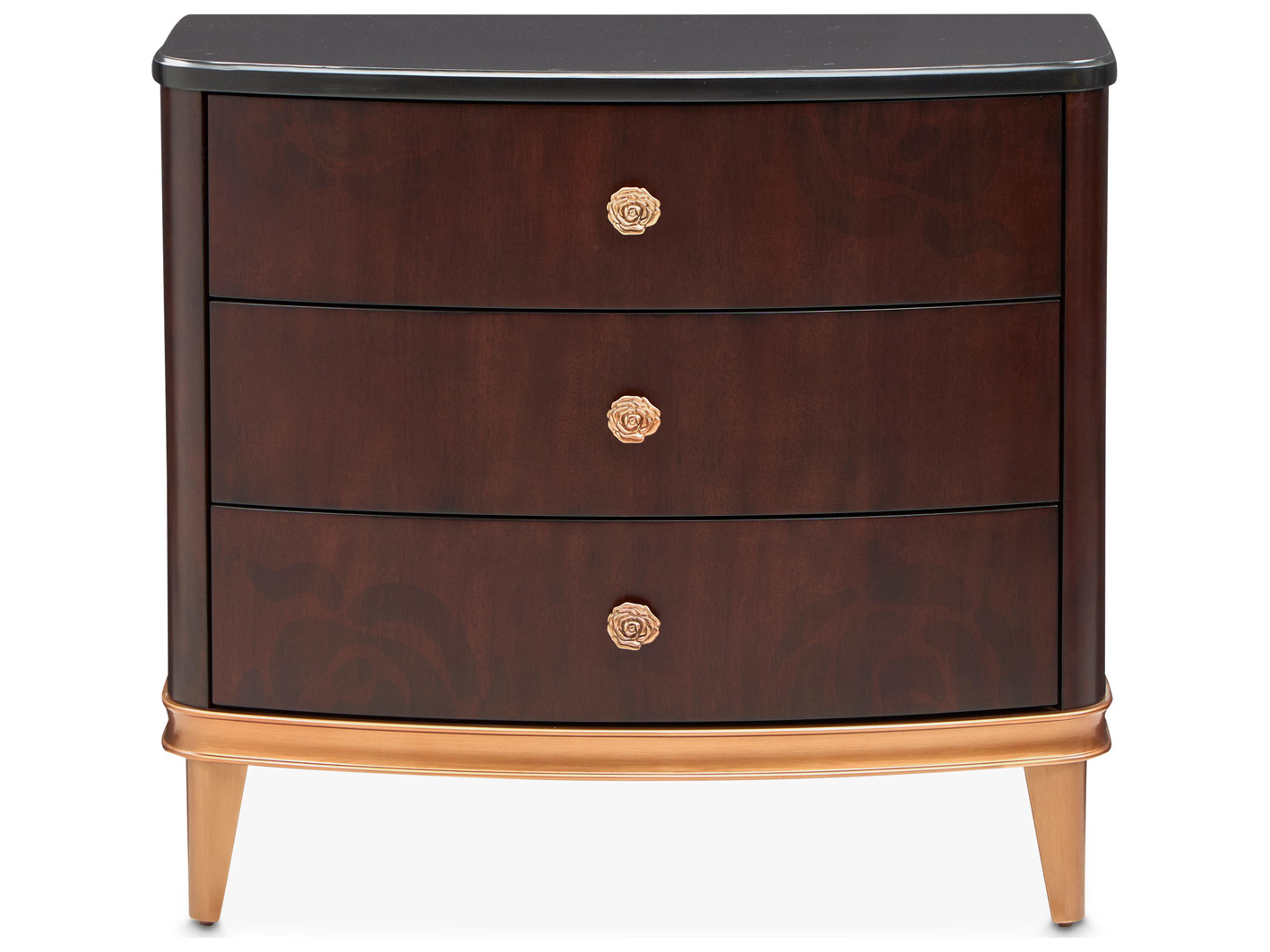 Luxecor Gilded 3-Drawers Brown Poplar Wood Warm Pecan Nightstand