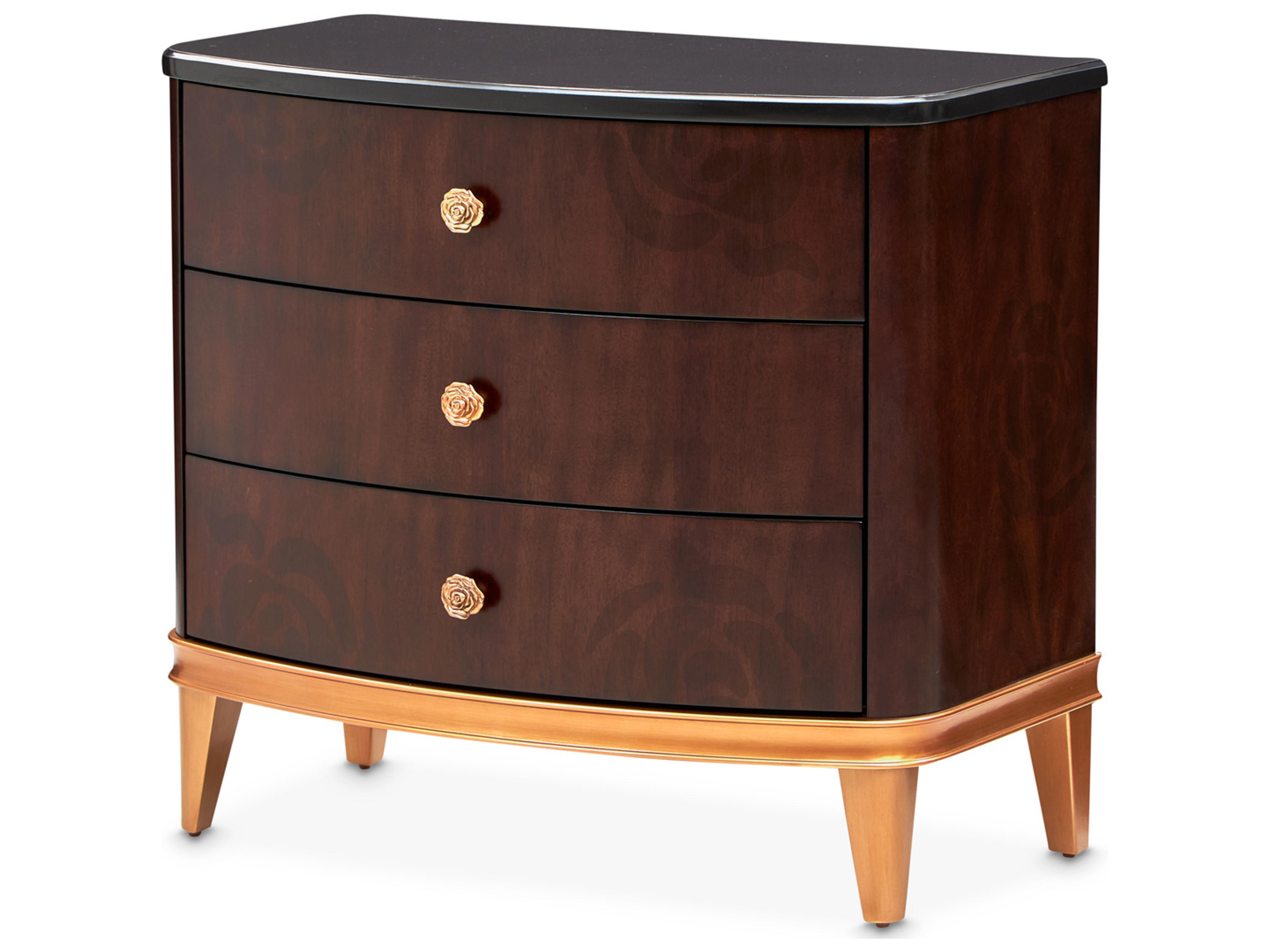 Luxecor Gilded 3-Drawers Brown Poplar Wood Warm Pecan Nightstand