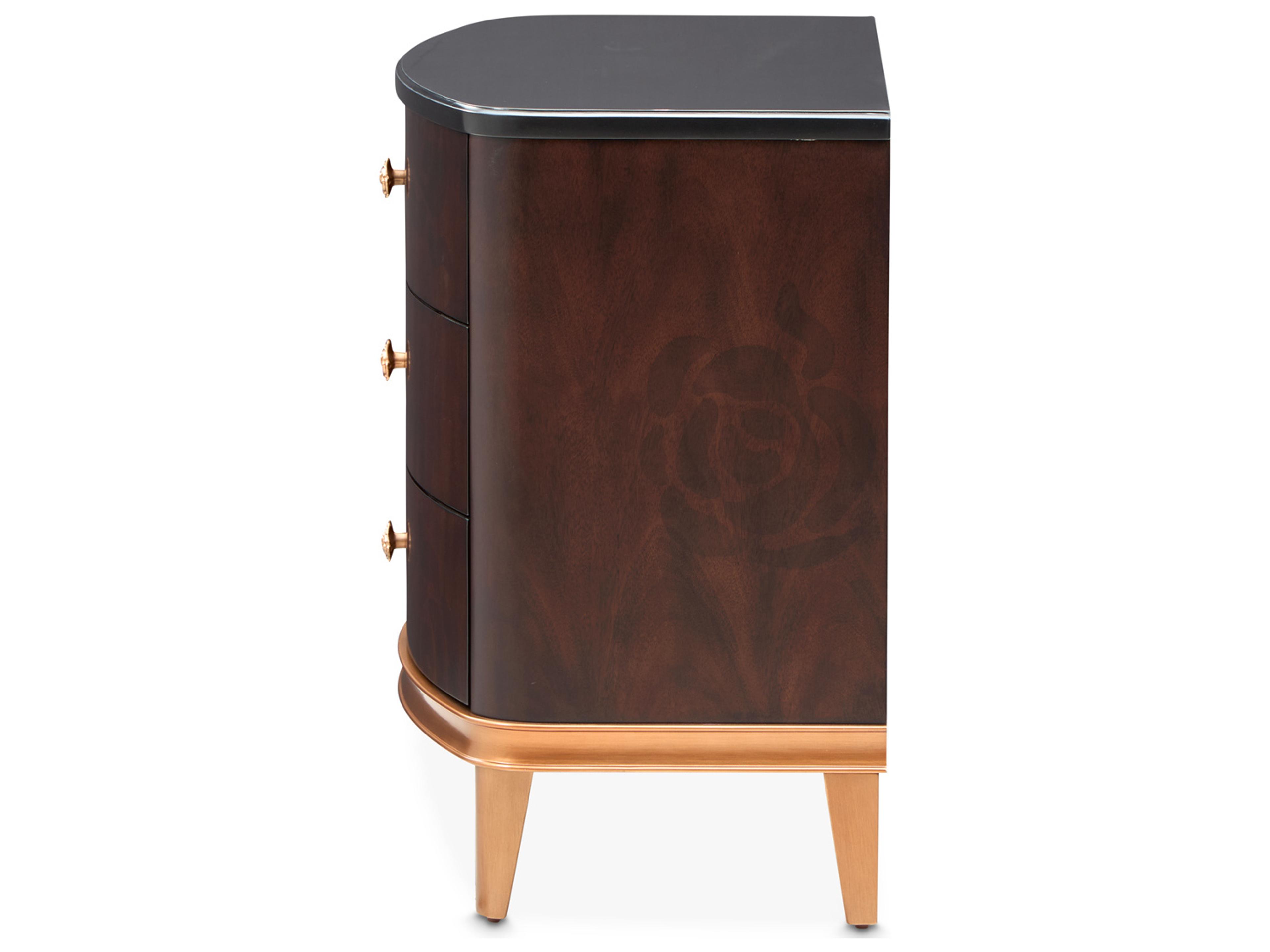 Luxecor Gilded 3-Drawers Brown Poplar Wood Warm Pecan Nightstand