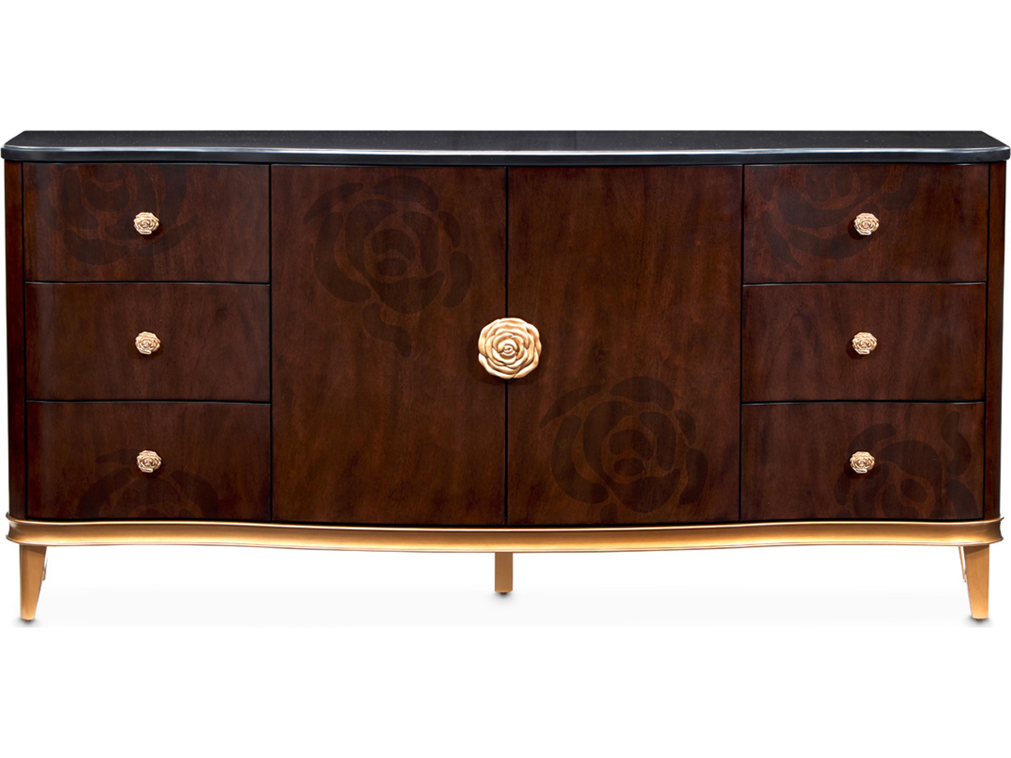 Luxecor Gilded 6-Drawers Brown Poplar Wood Warm Pecan Dresser