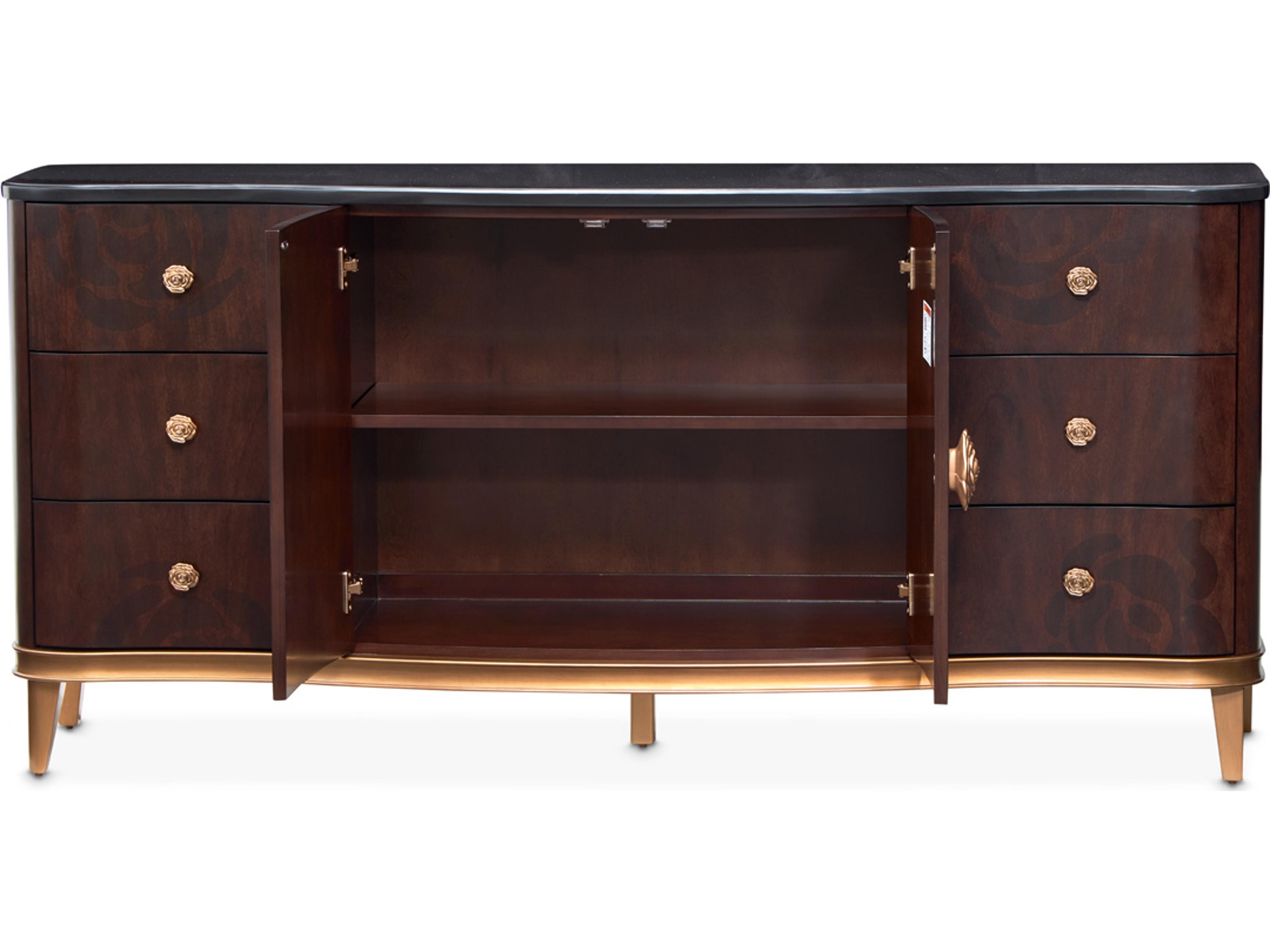 Luxecor Gilded 6-Drawers Brown Poplar Wood Warm Pecan Dresser