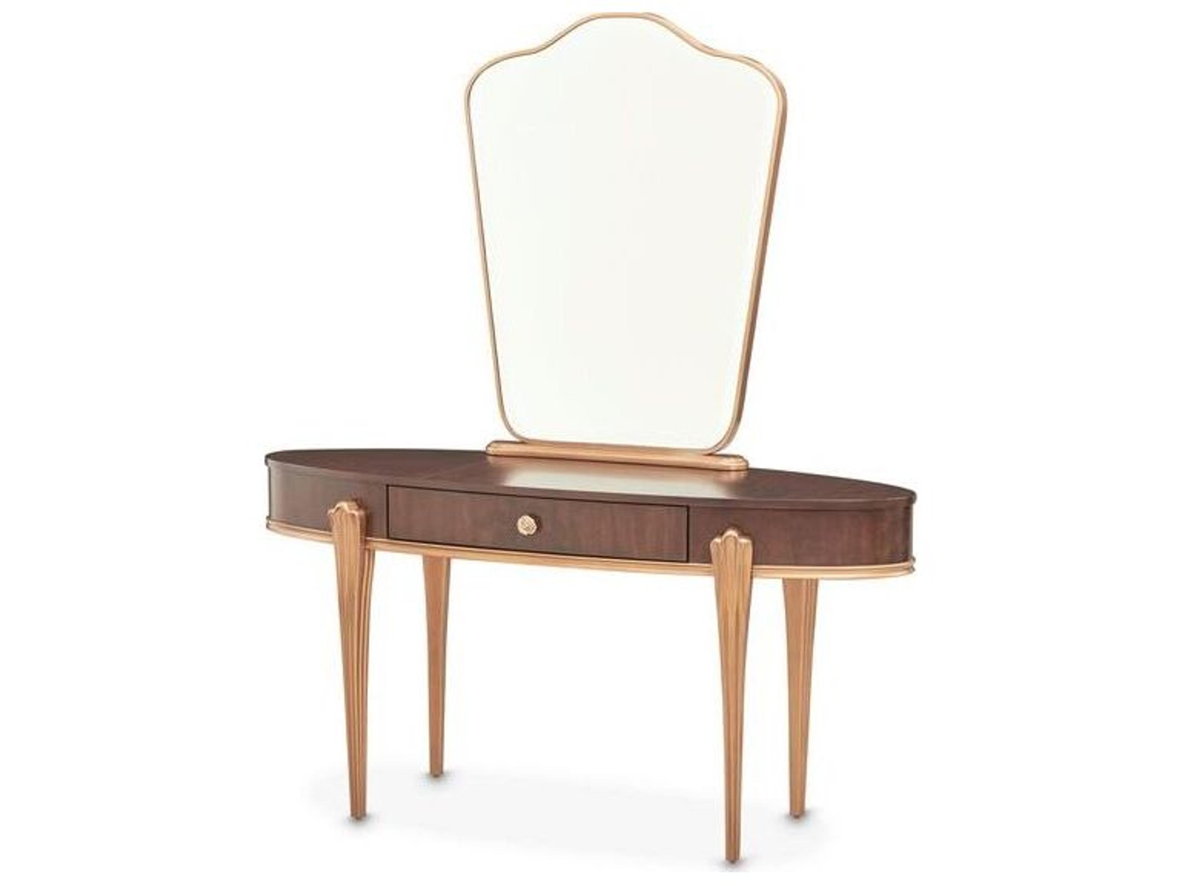 Camellia Field Warm Pecan Poplar Wood Vanity Table with Mirror