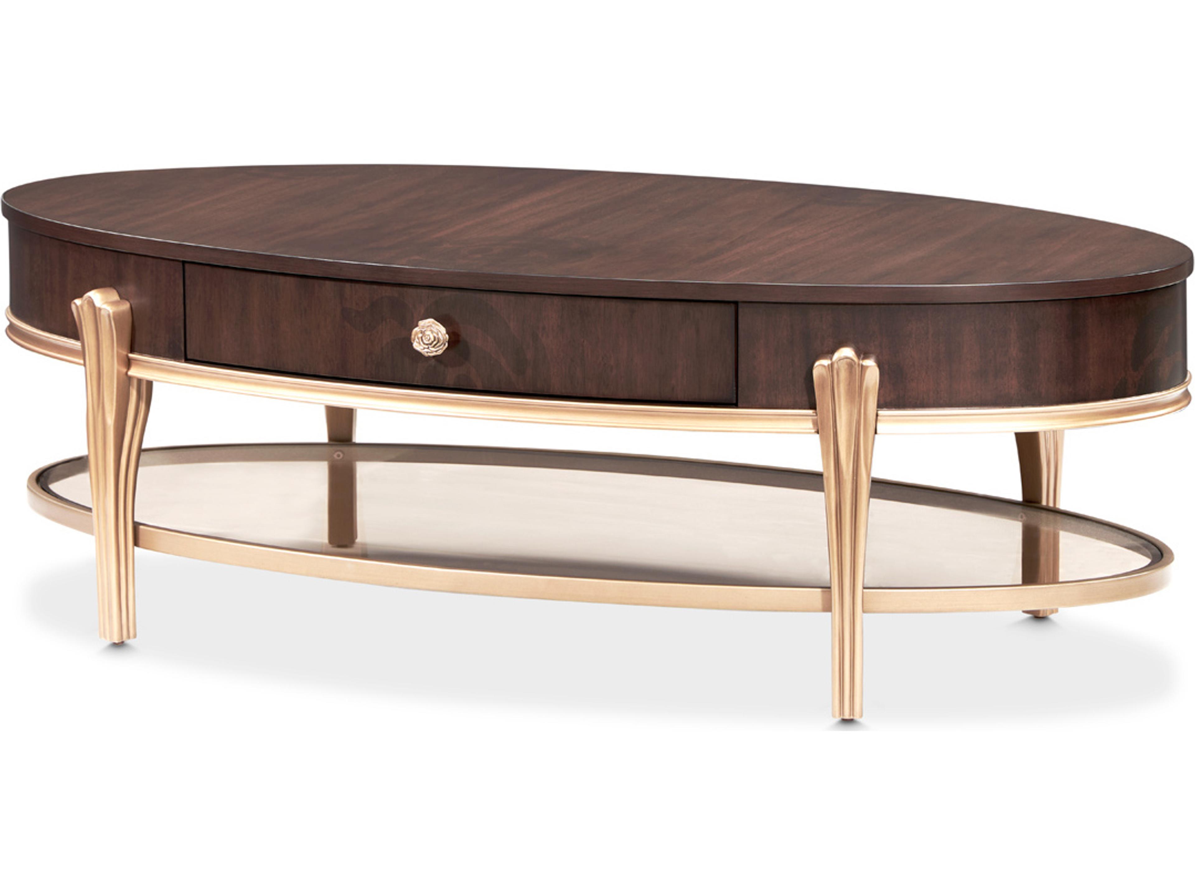 Camellia Field Oval Wood Warm Pecan Coffee Table