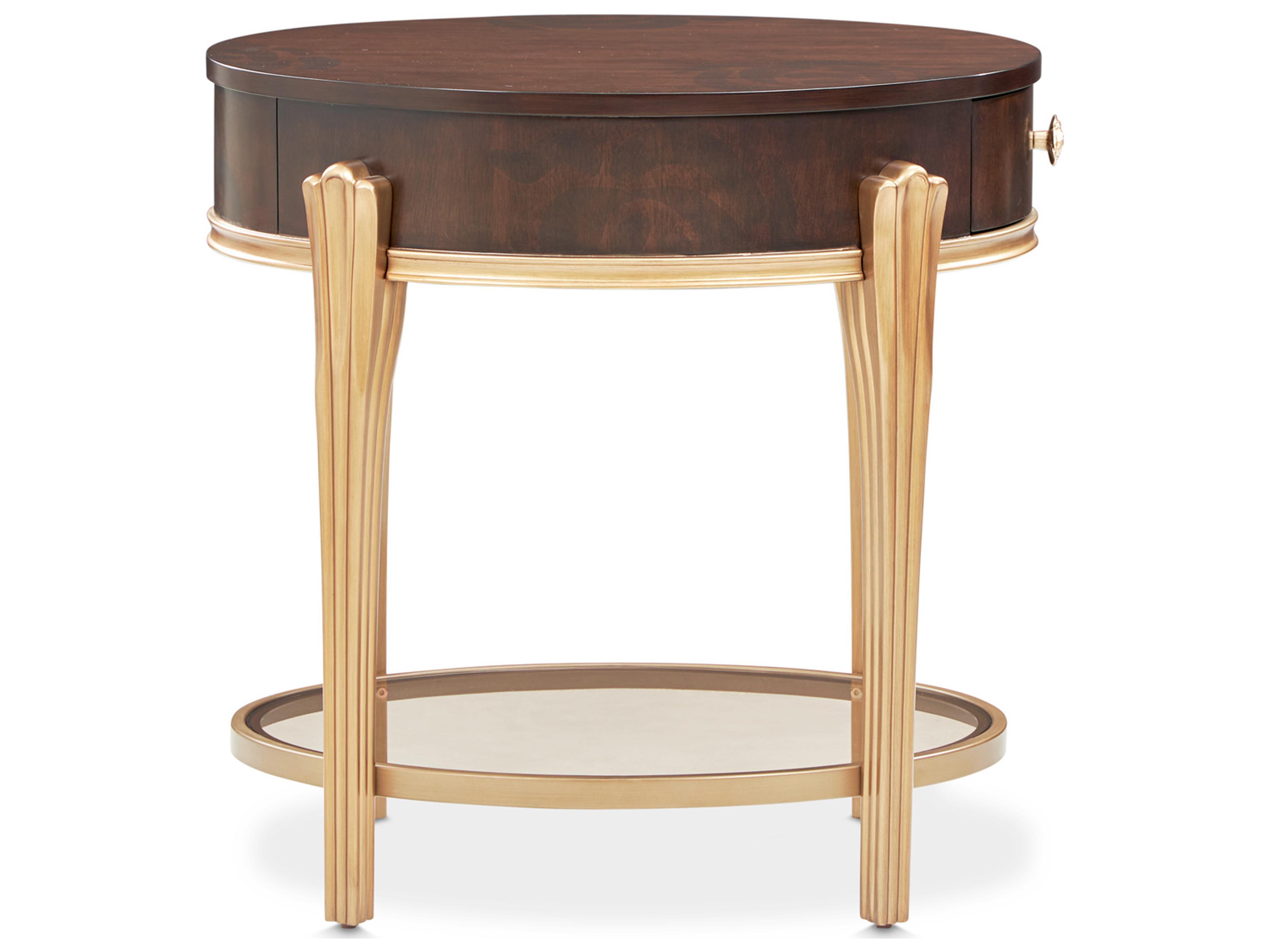 Luxecor Gilded Oval Wood Warm Pecan End Table