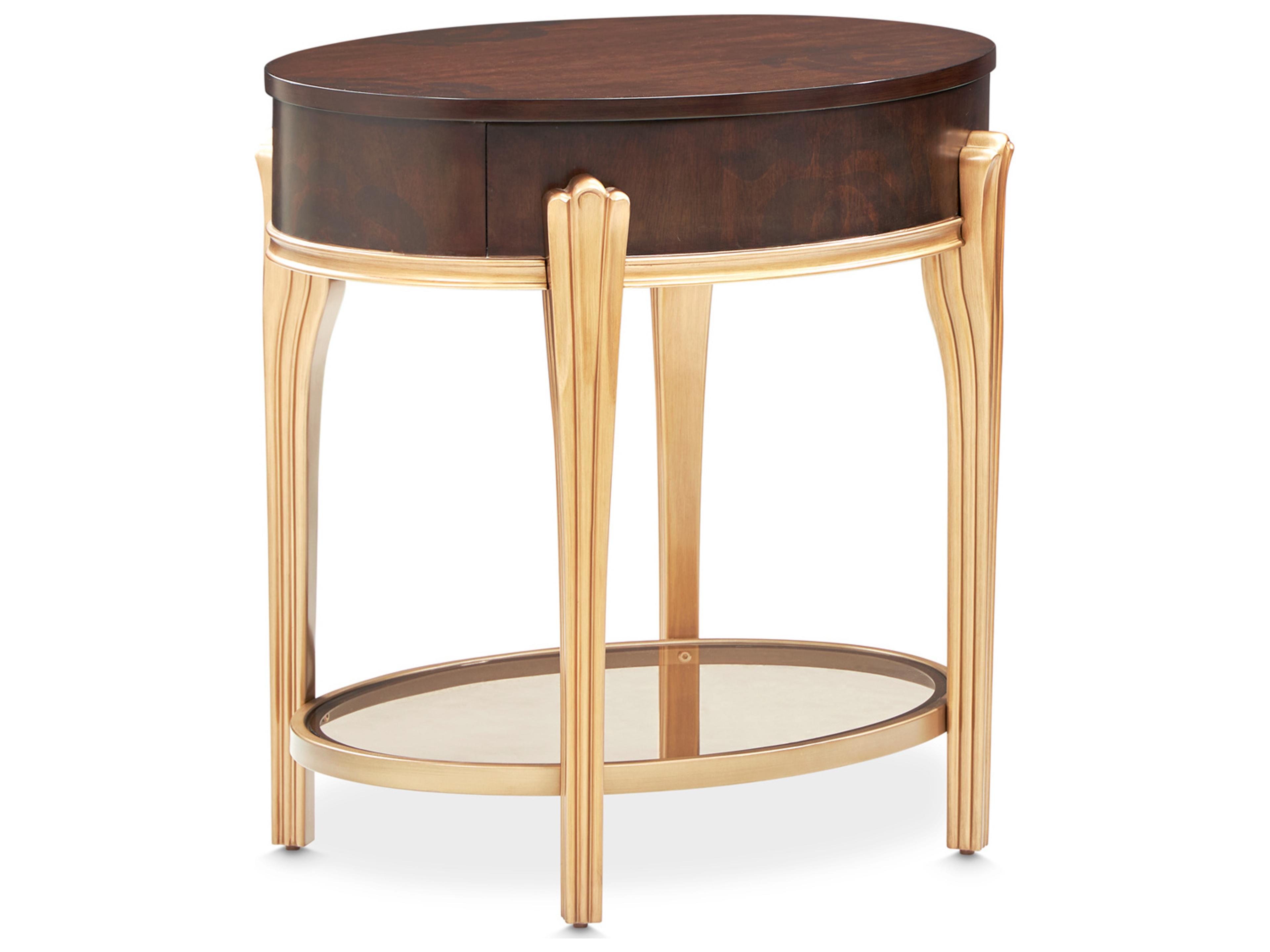 Luxecor Gilded Oval Wood Warm Pecan End Table