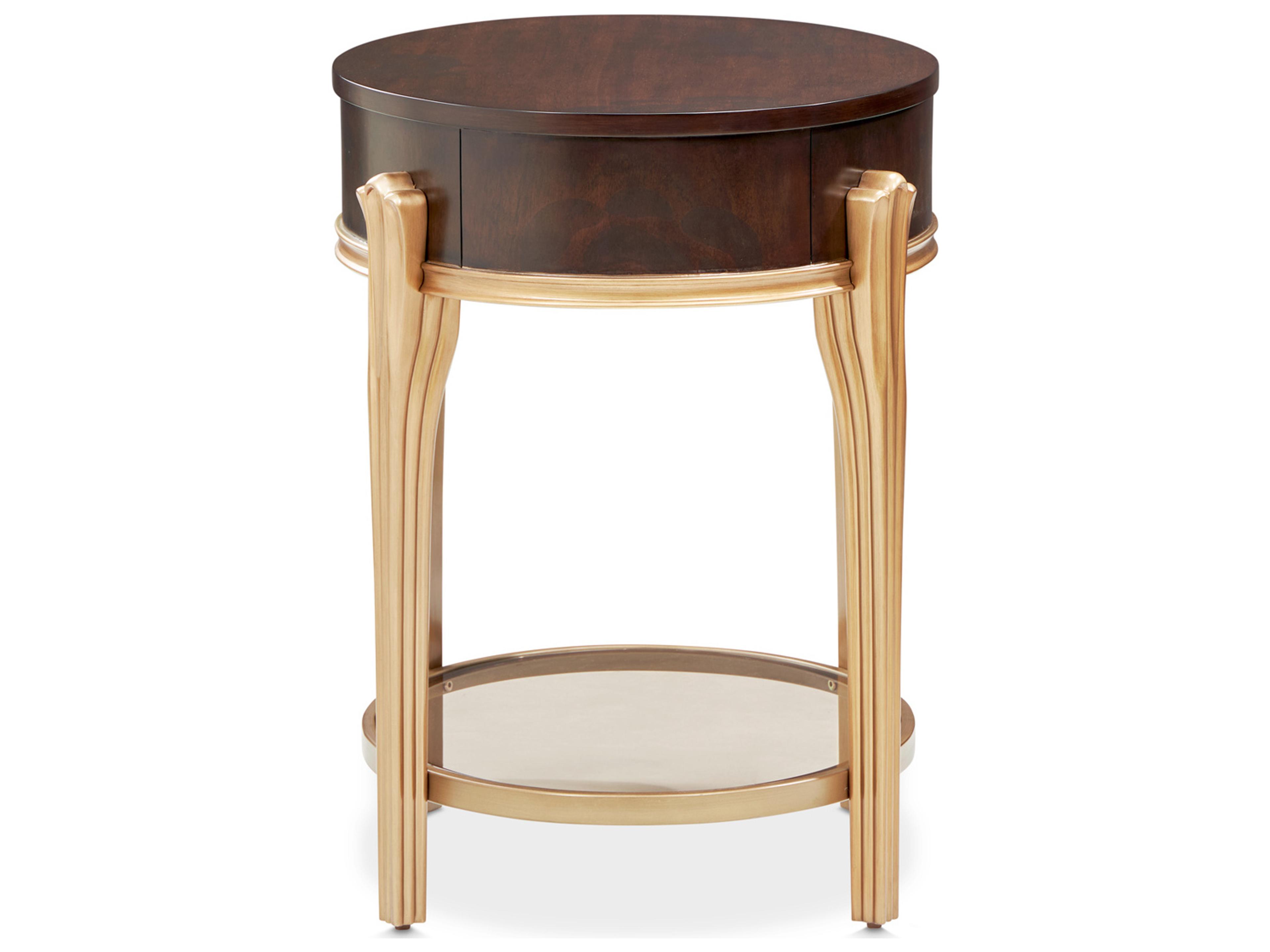 Luxecor Gilded Oval Wood Warm Pecan End Table