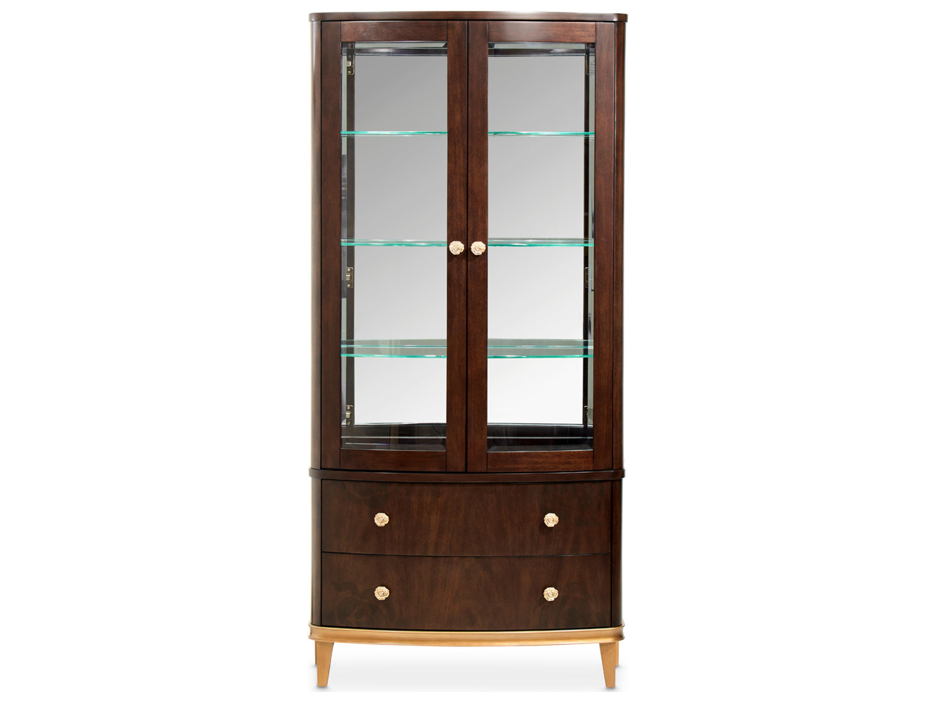 Camellia Field Poplar Wood Warm Pecan Display Cabinet