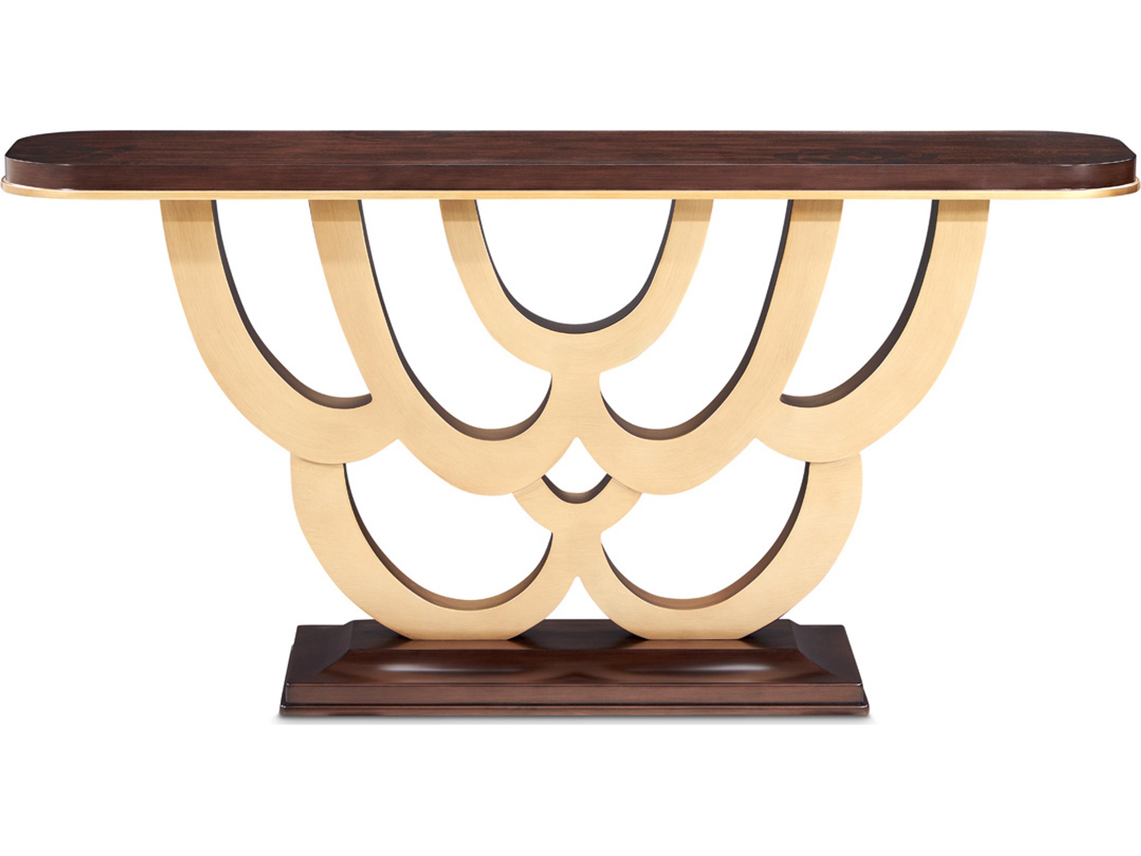 Luxecor Gilded Rectangular Wood Warm Pecan Console Table