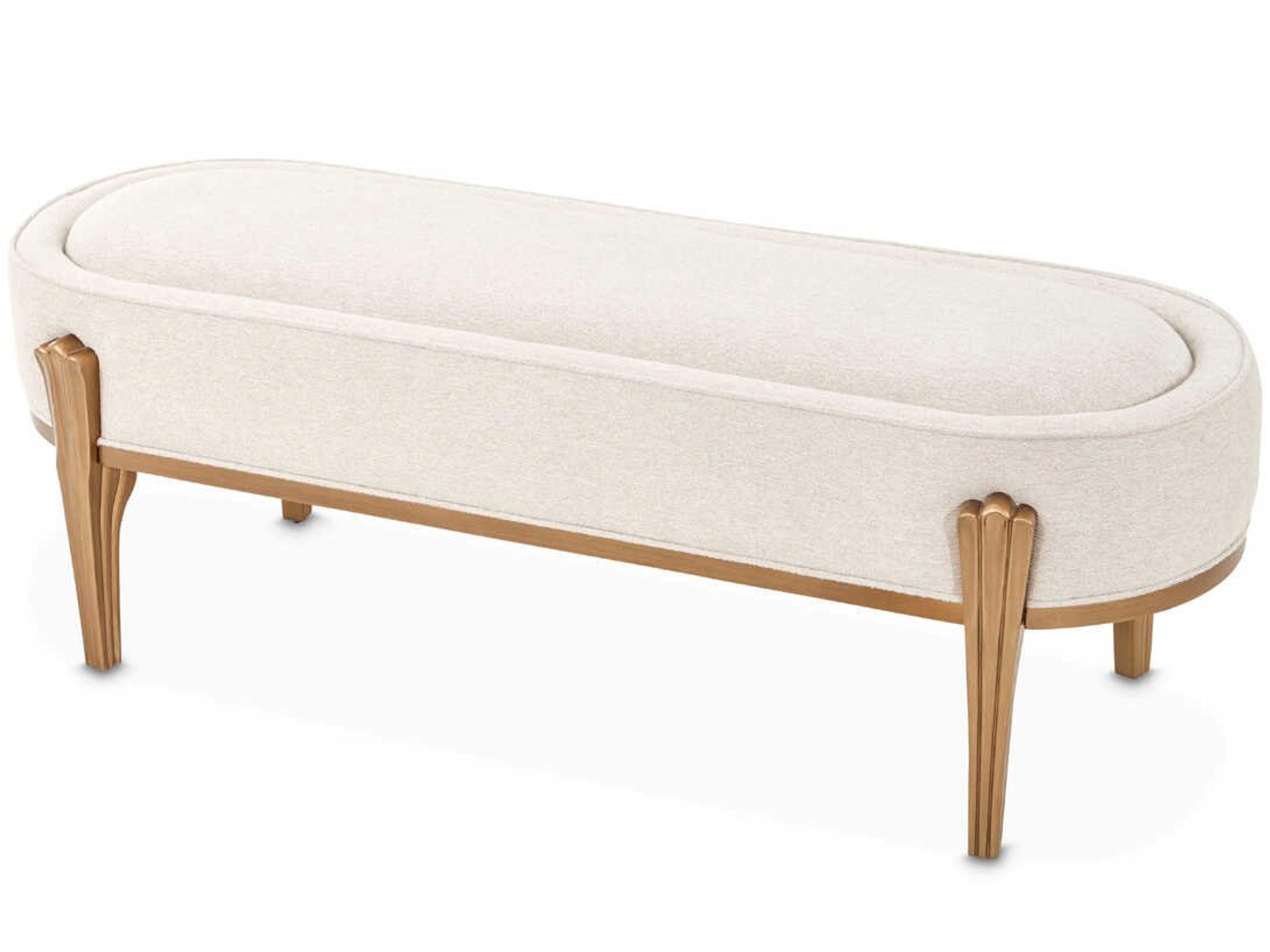 Luxecor Gilded Warm Pecan Linen Antique Gold Beige Upholstered Accent Bench