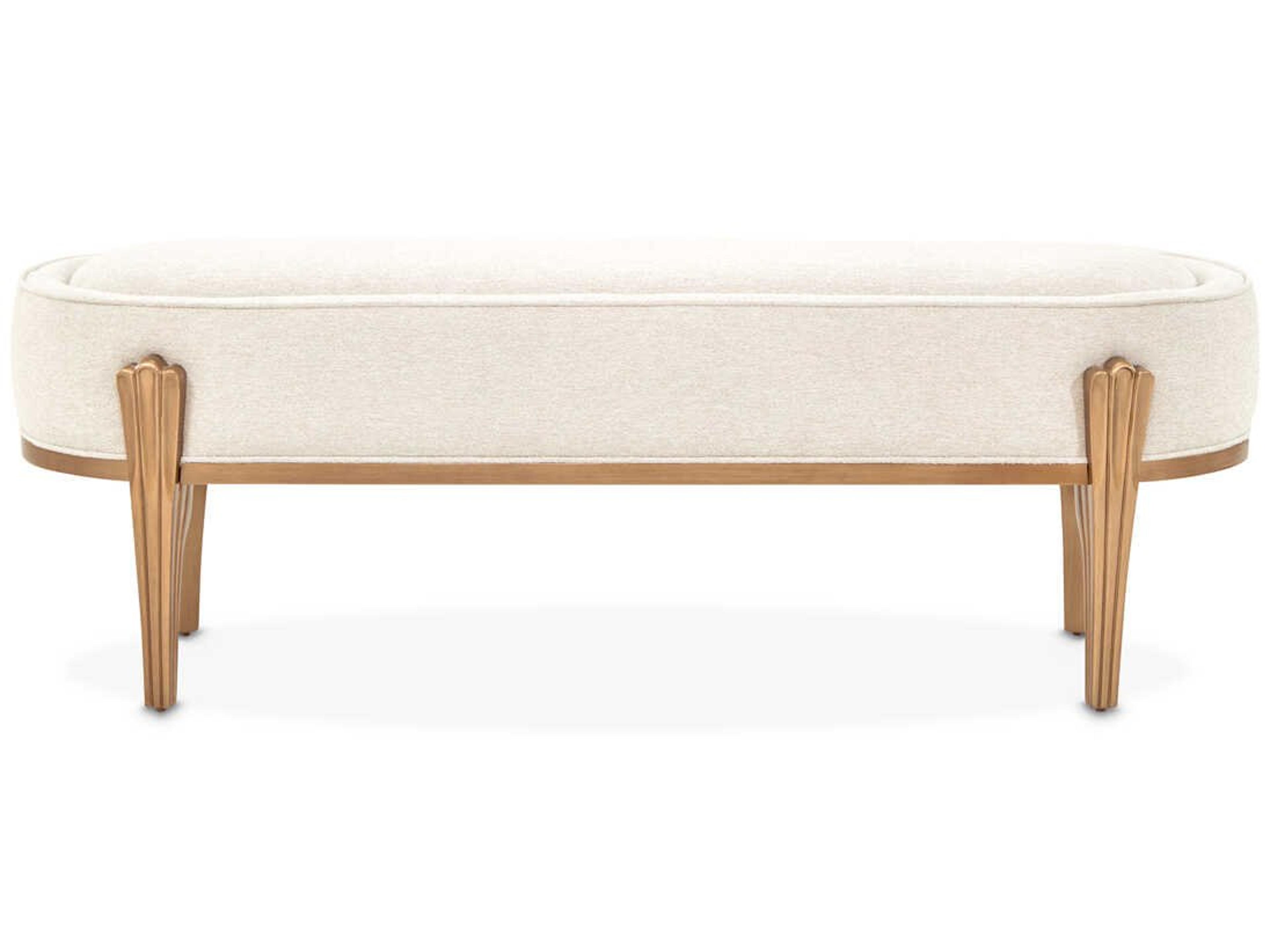 Luxecor Gilded Warm Pecan Linen Antique Gold Beige Upholstered Accent Bench