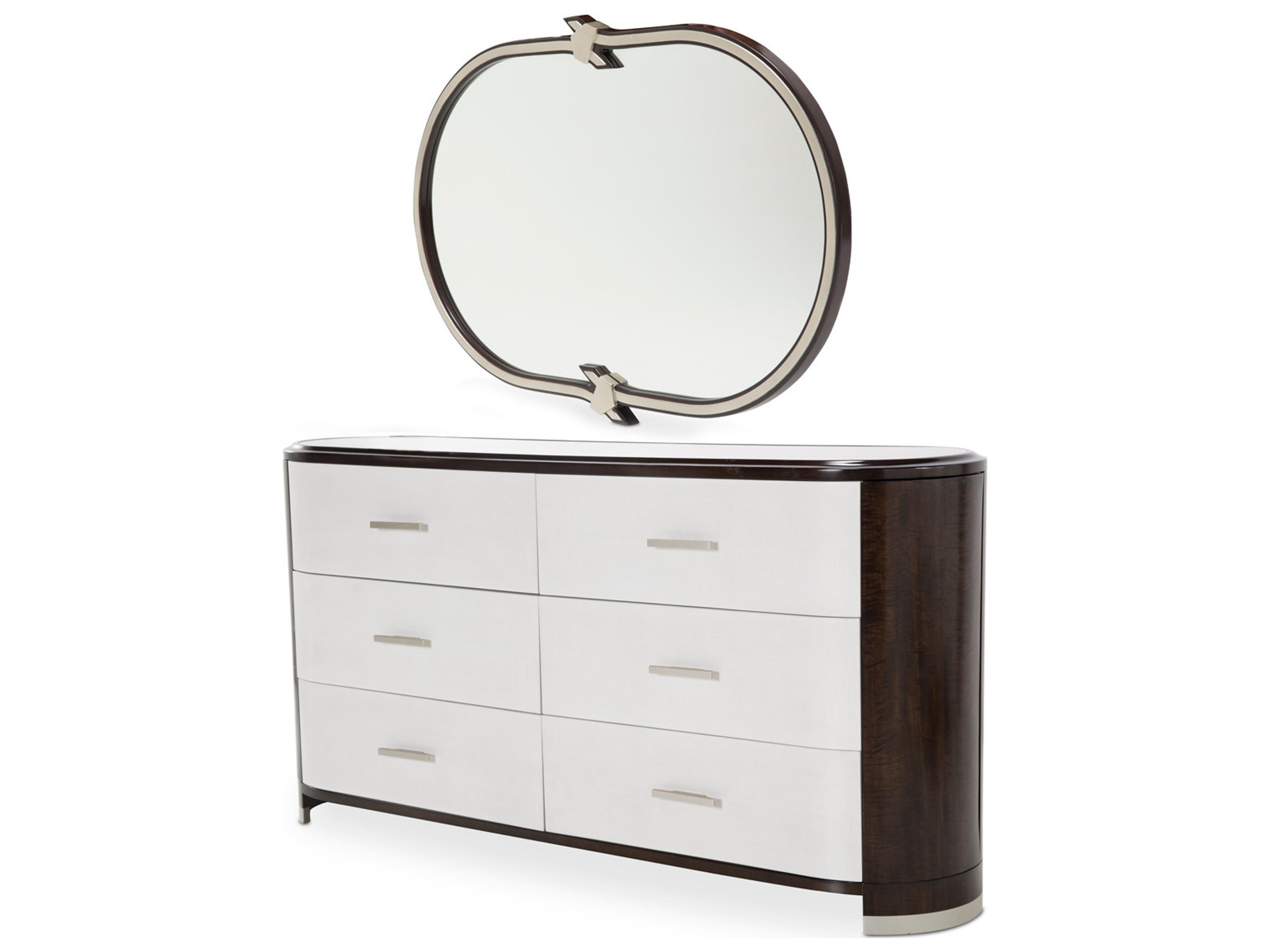 Paris Chic 6-Drawers White Beech Wood Double Dresser With Mirror Set