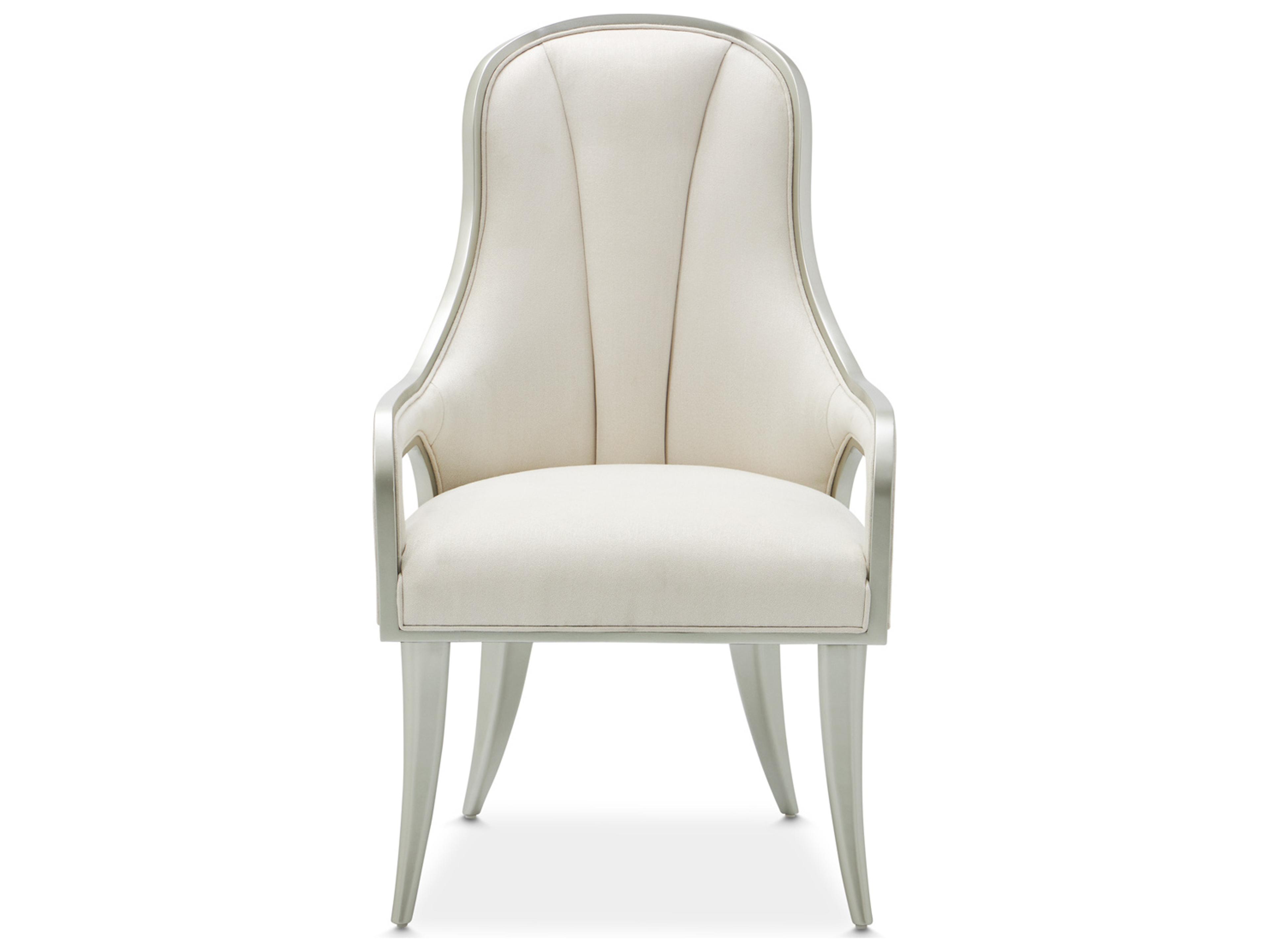 Luxecor Gilded Rubberwood White Upholstered Arm Dining Chair