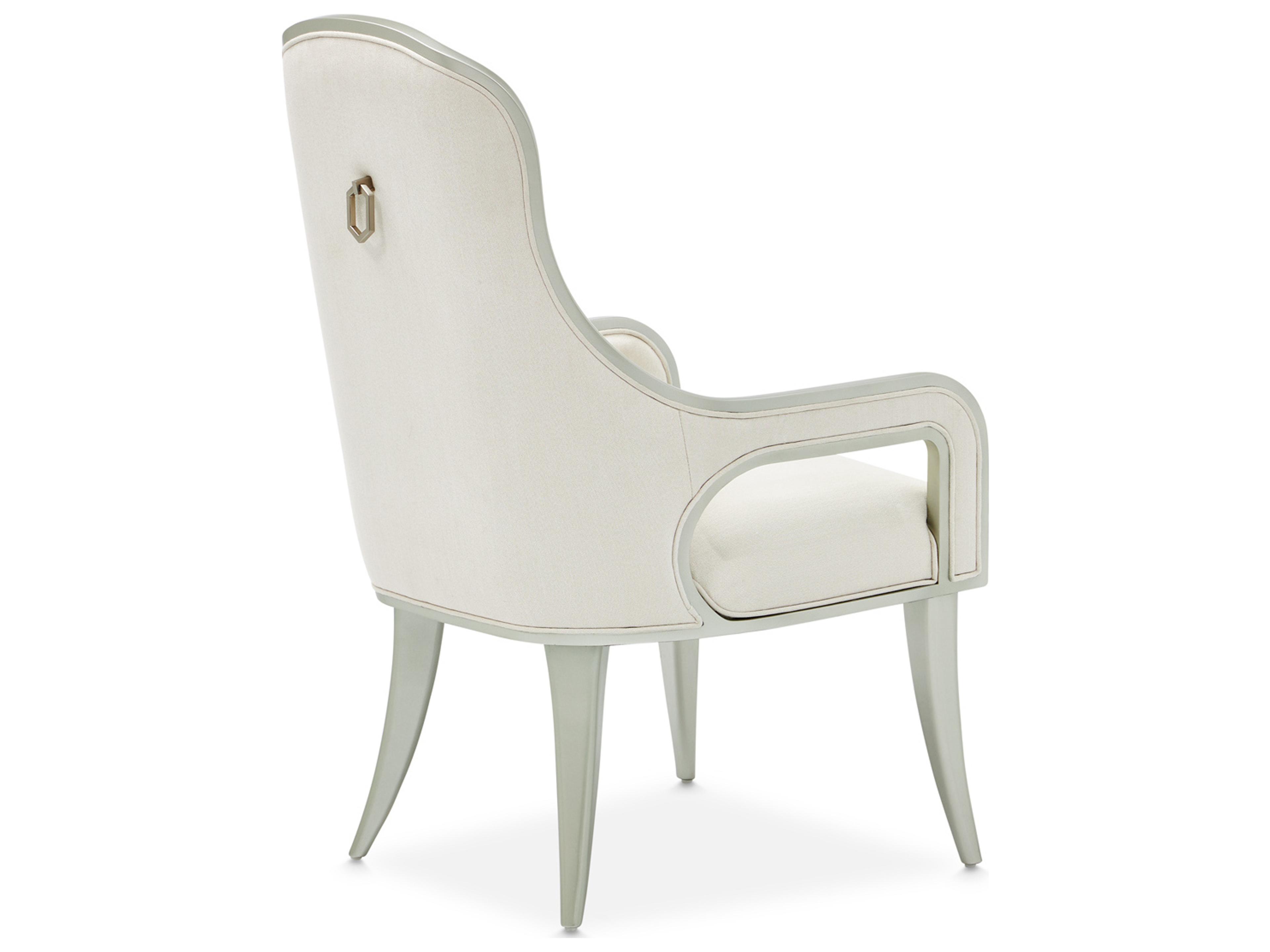 Luxecor Gilded Rubberwood White Upholstered Arm Dining Chair