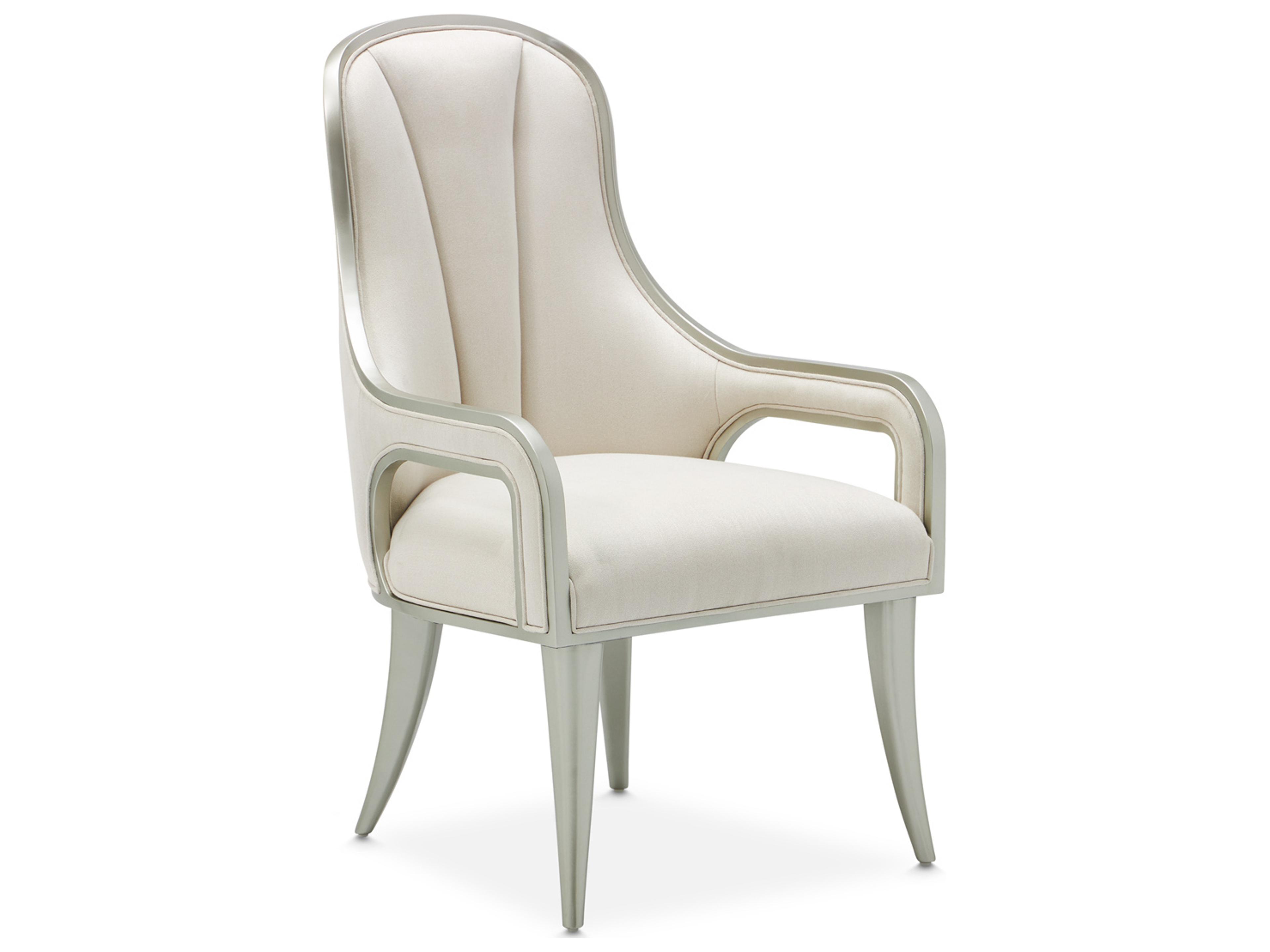 Gilded Rubberwood White Upholstered Arm Dining Chair