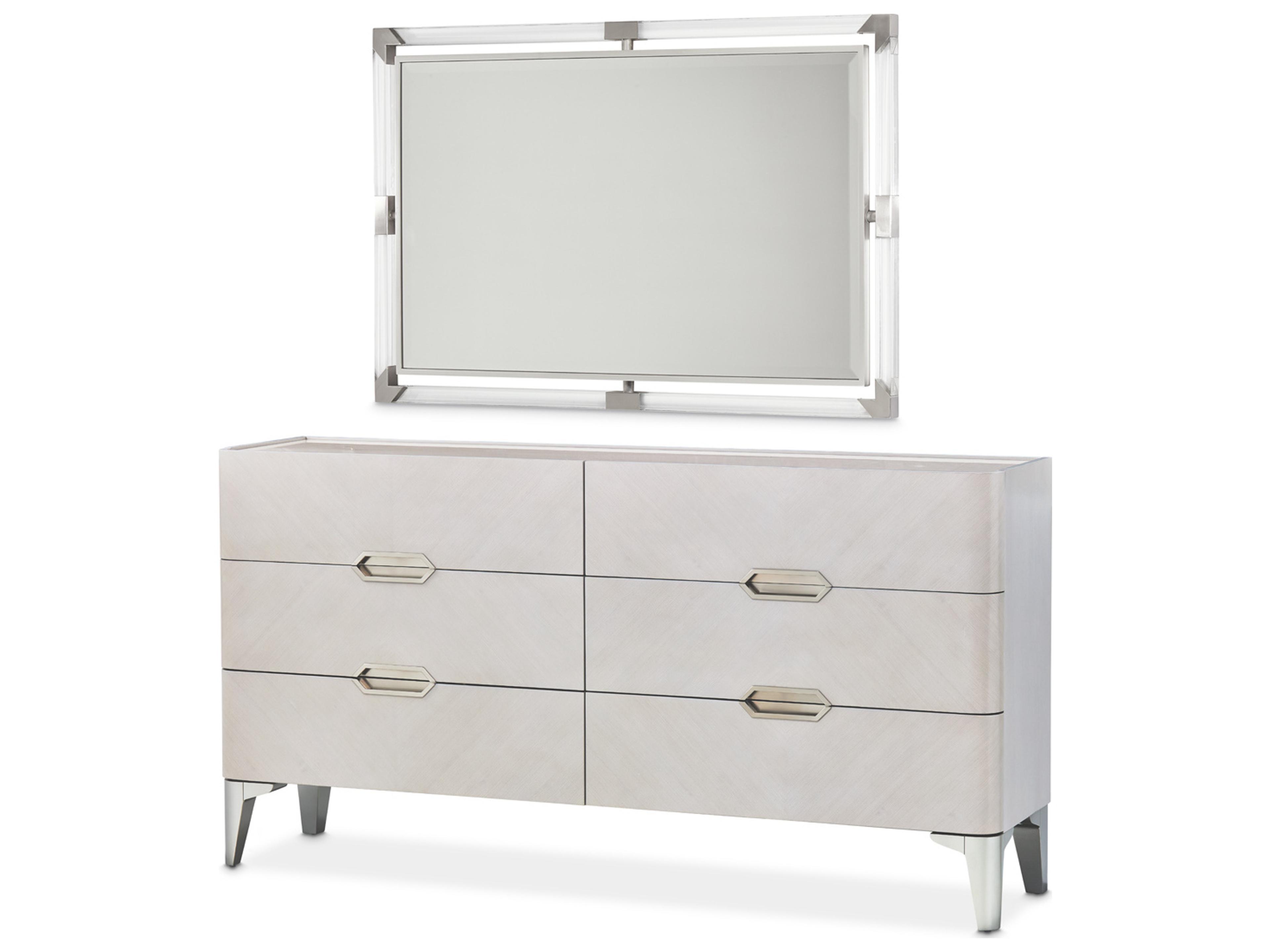 Penthouse 6-Drawers Gray Beech Wood Double Dresser And Mirror Set