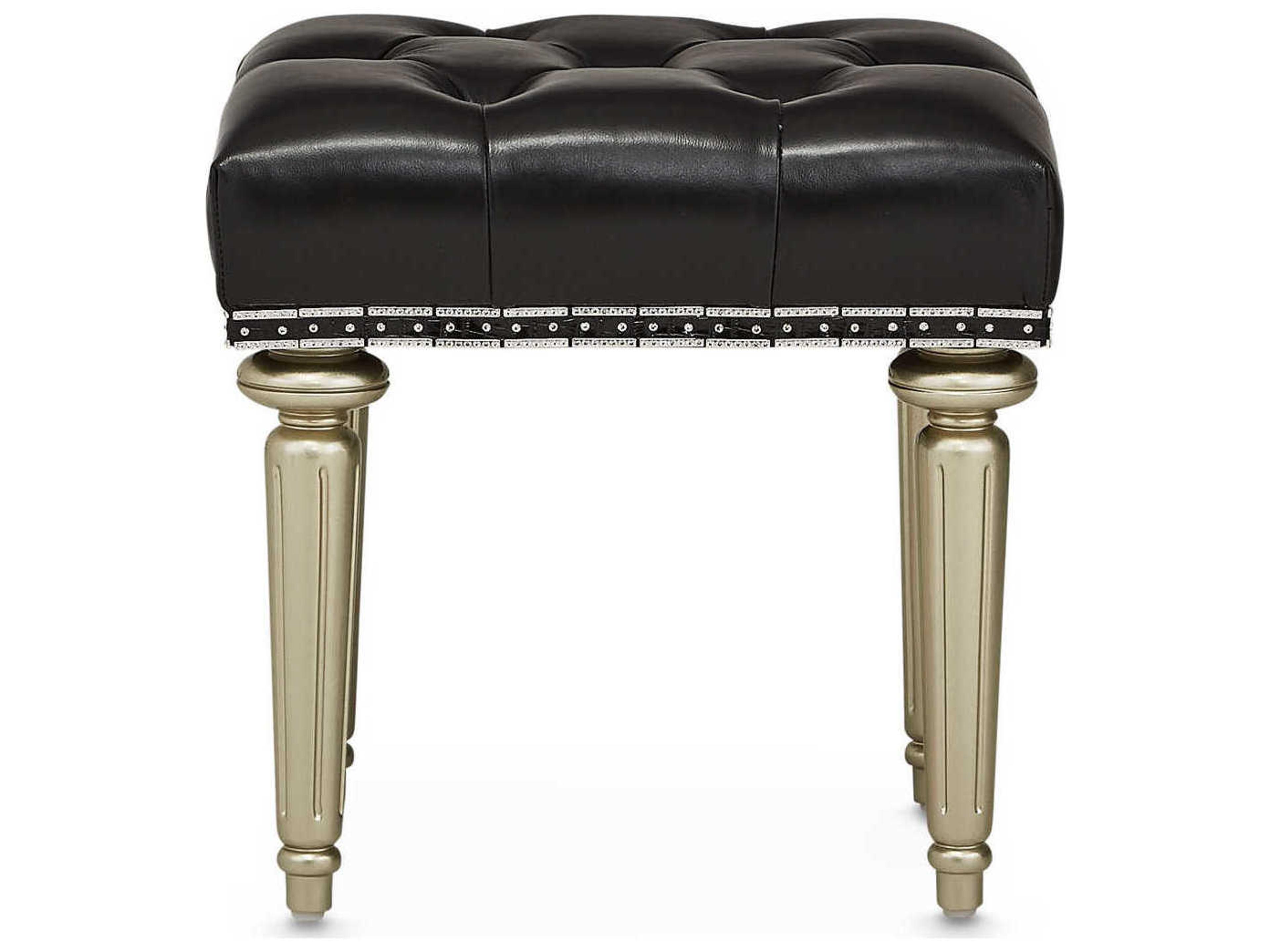 Luxecor Gilded Platinum Black Leather Accent Stool