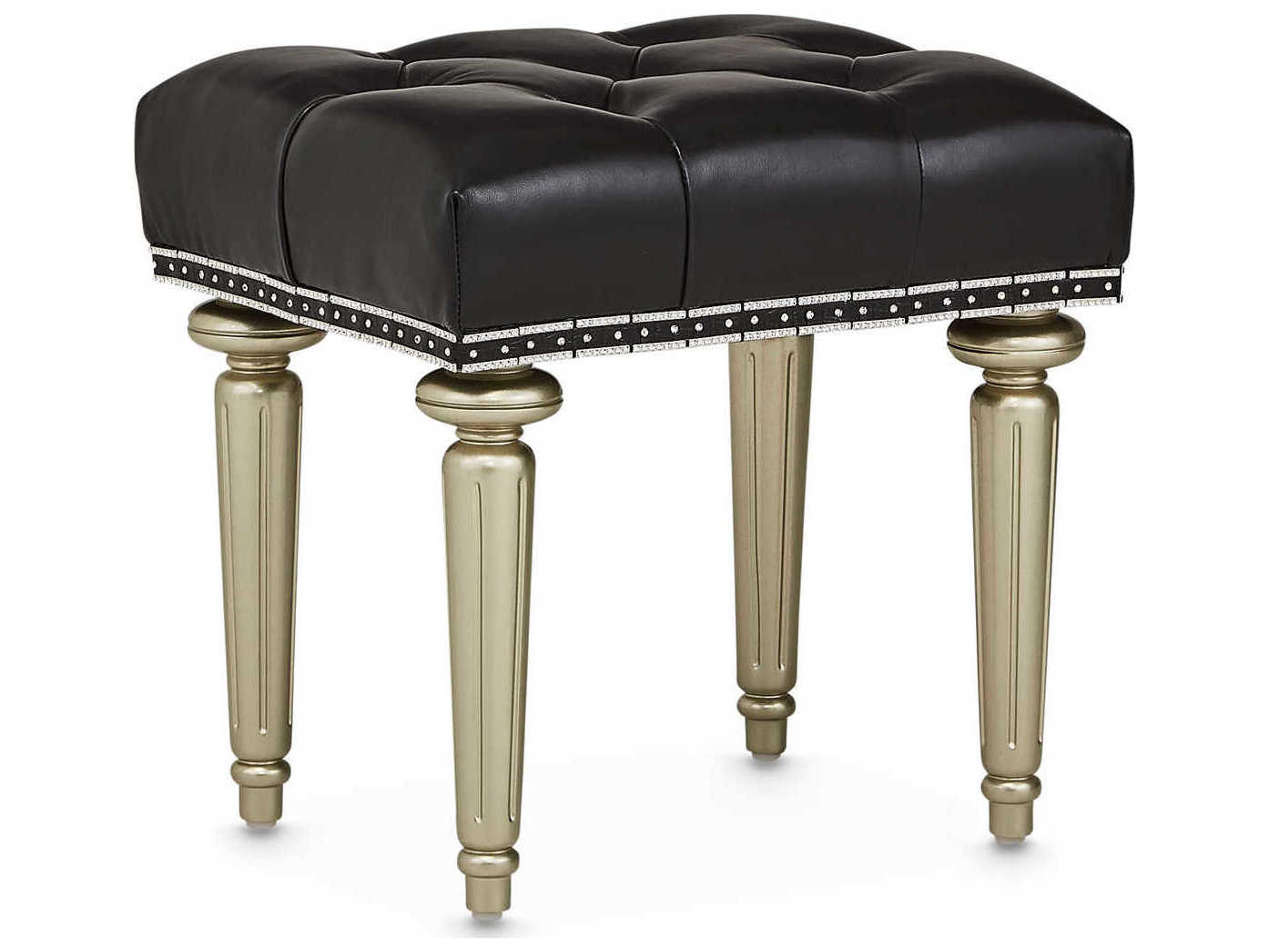 Luxecor Gilded Platinum Black Leather Accent Stool