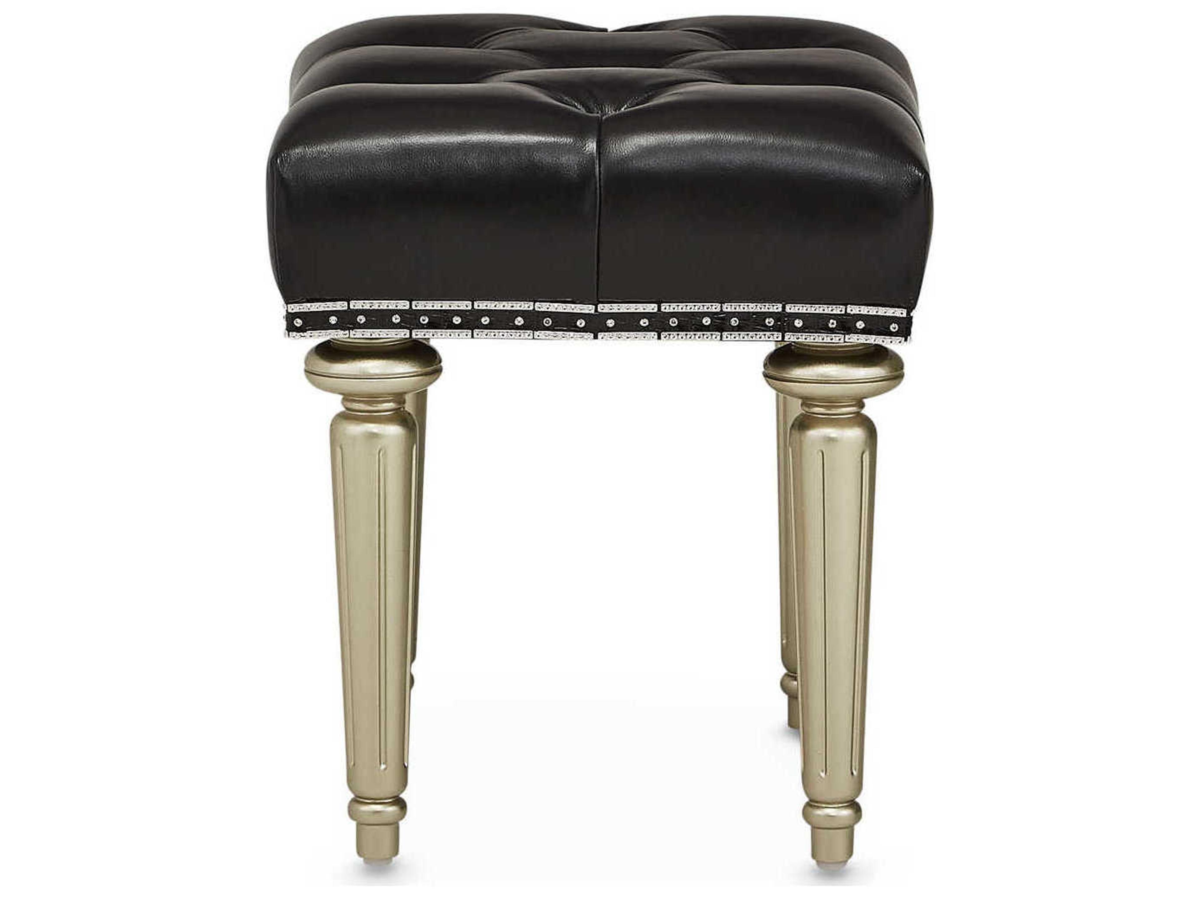 Luxecor Gilded Platinum Black Leather Accent Stool