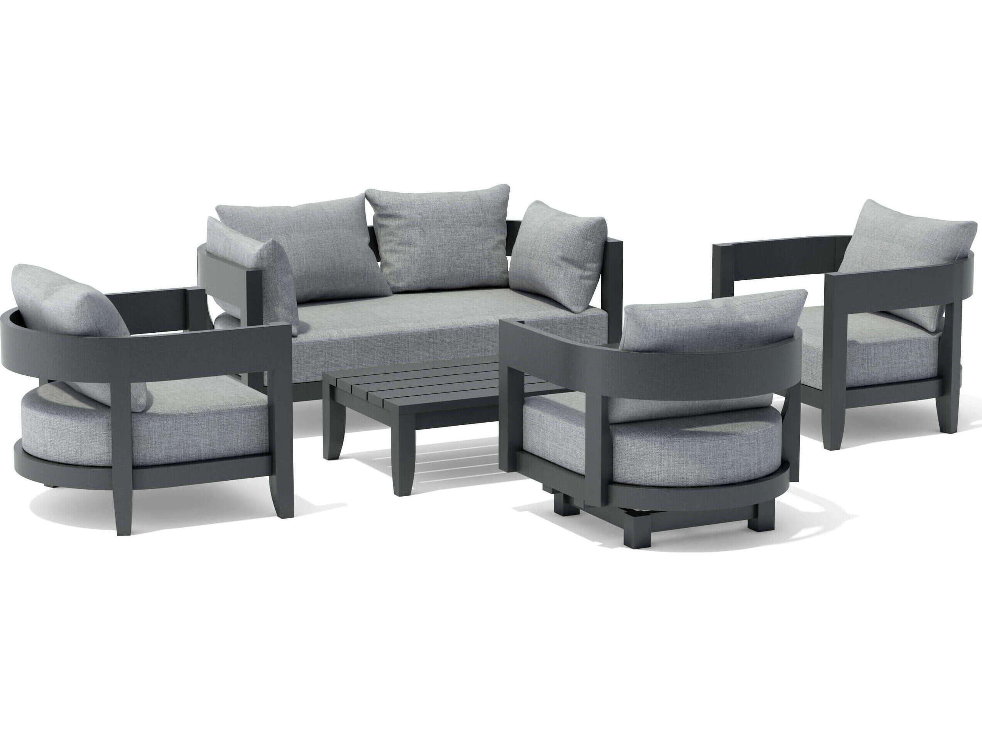Anderson Teak Coronado Aluminum Dark Grey 5 Piece Deep Seating Outdoor Patio Lounge Set
