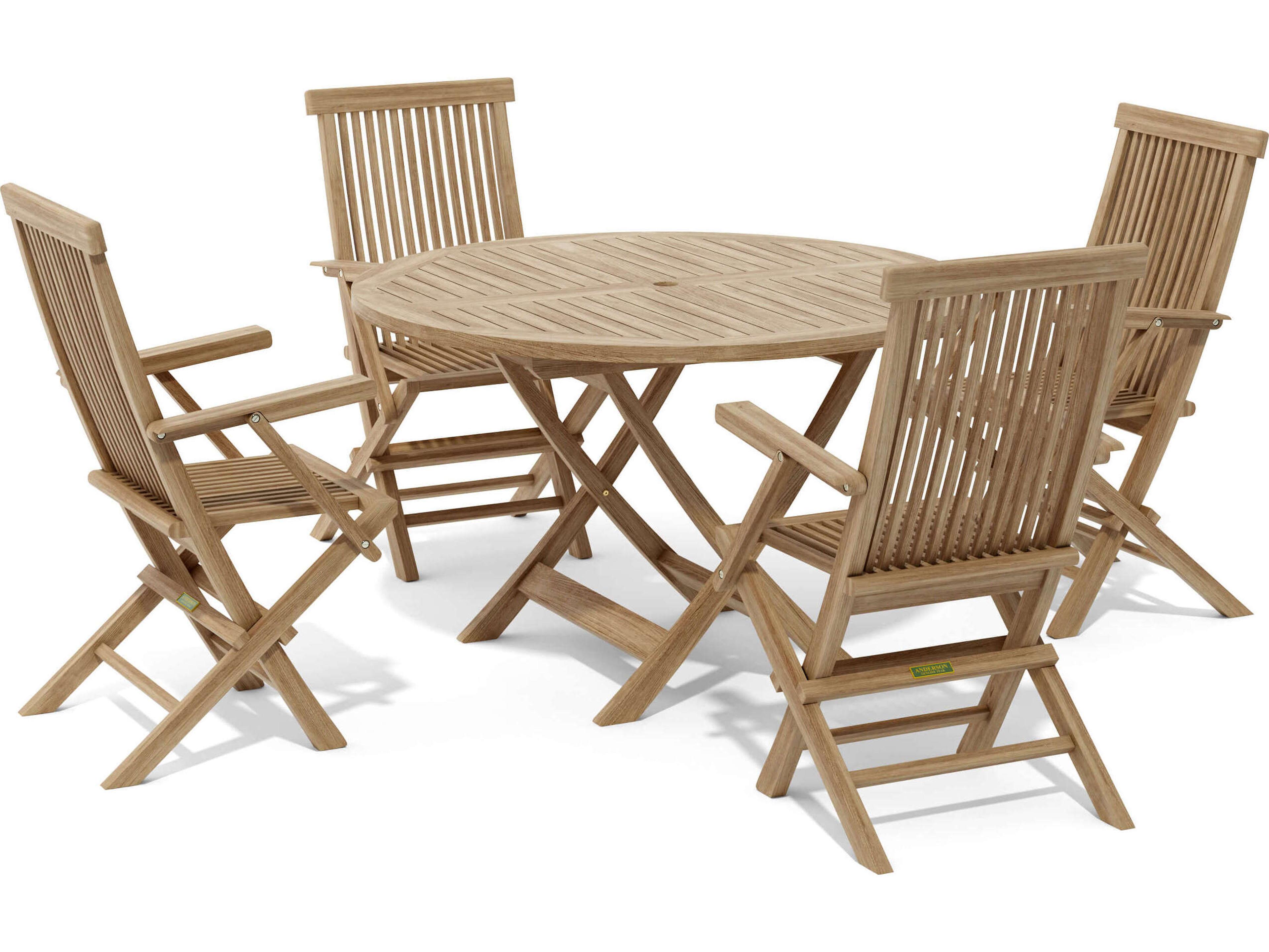 Anderson Teak Bahama Classic Folding Armchair 5-Piece Patio Dining Set
