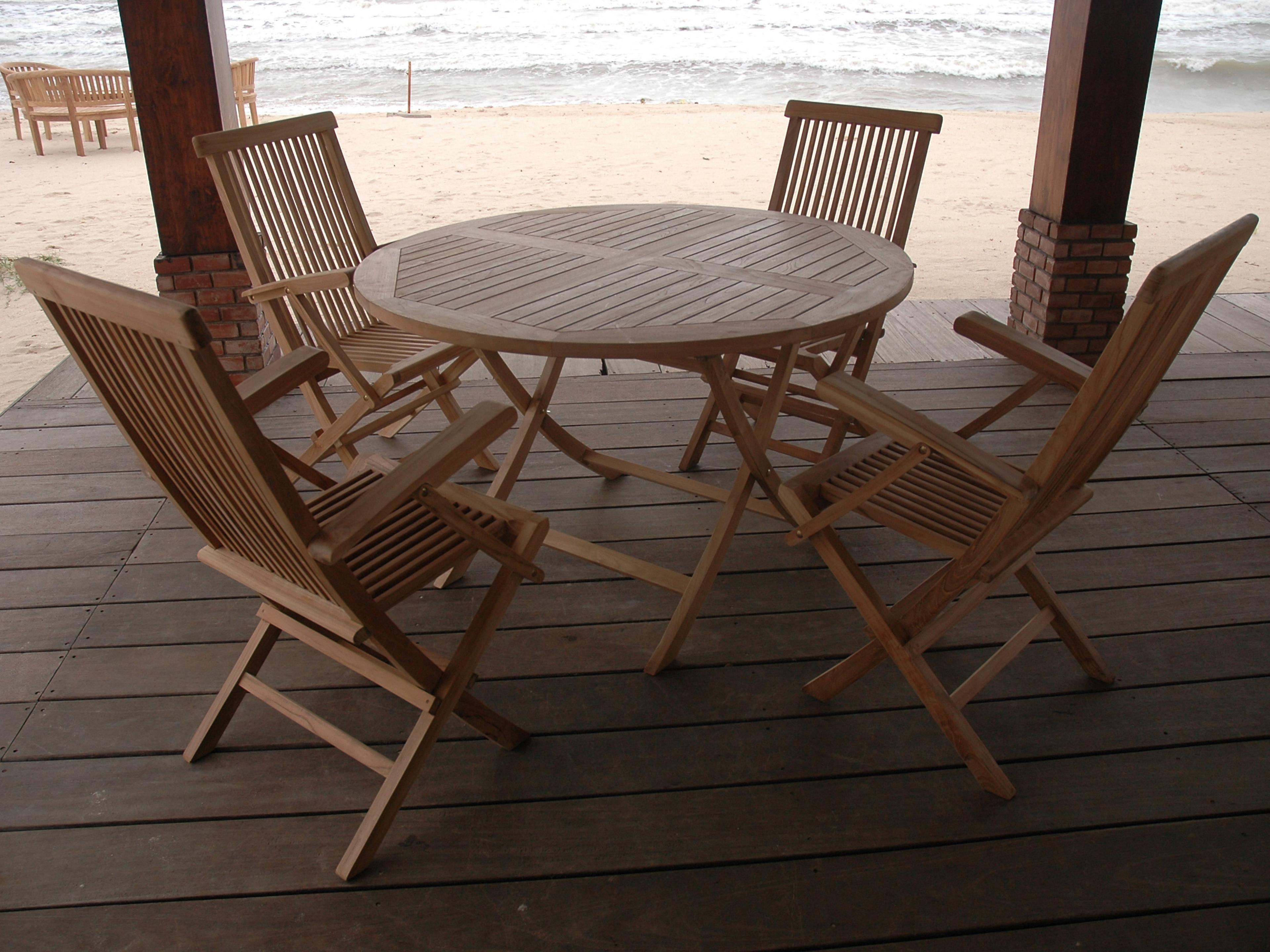 Anderson Teak Bahama Classic Folding Armchair 5-Piece Patio Dining Set