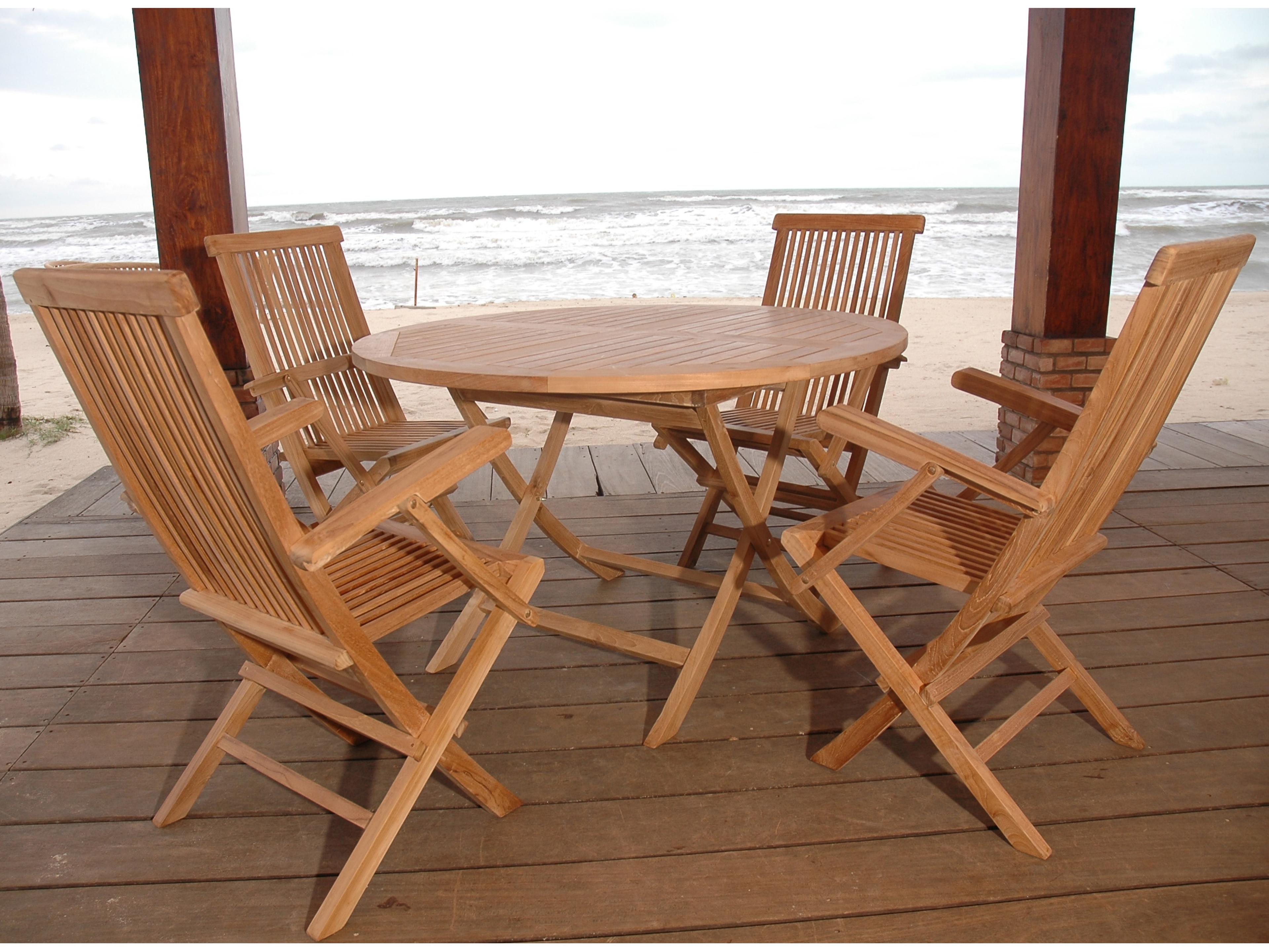 Anderson Teak Bahama Classic Folding Armchair 5-Piece Patio Dining Set