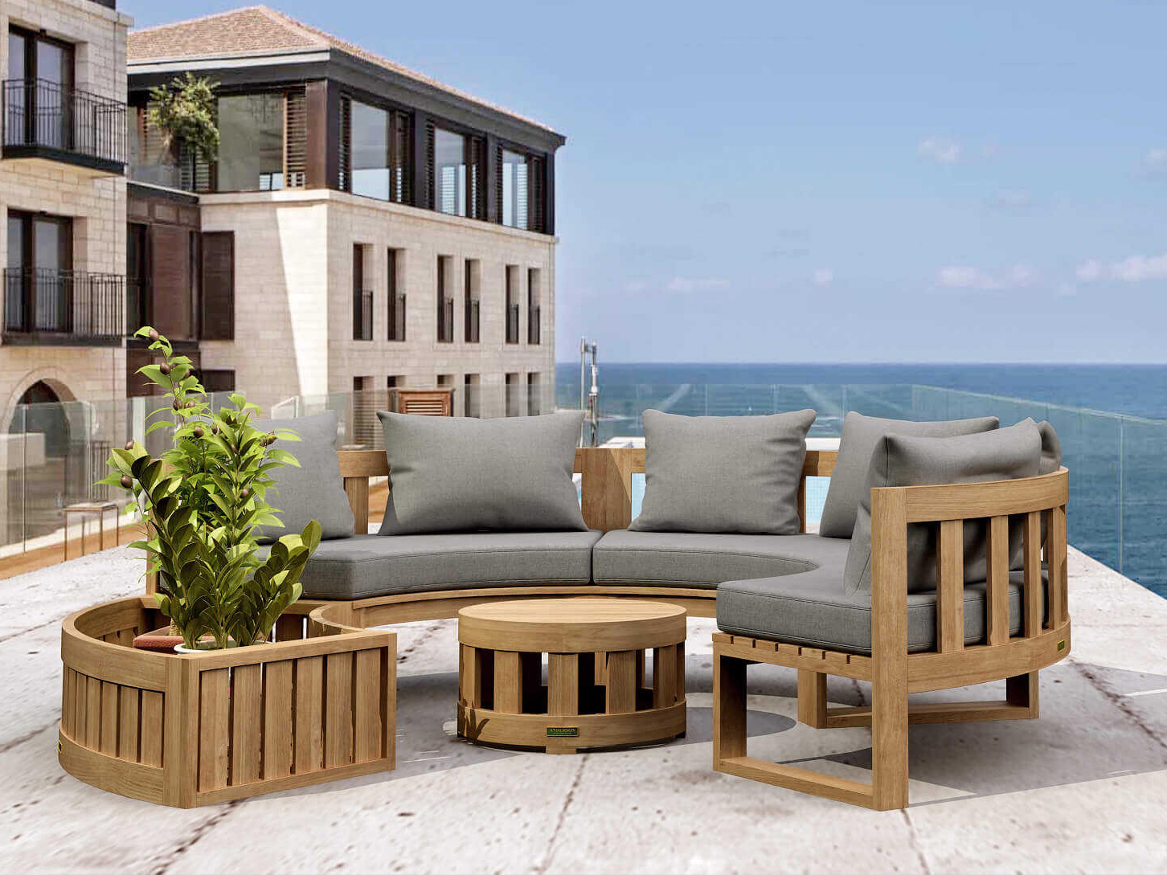 Circular Modular Deep Seating Teak Patio Lounge Set