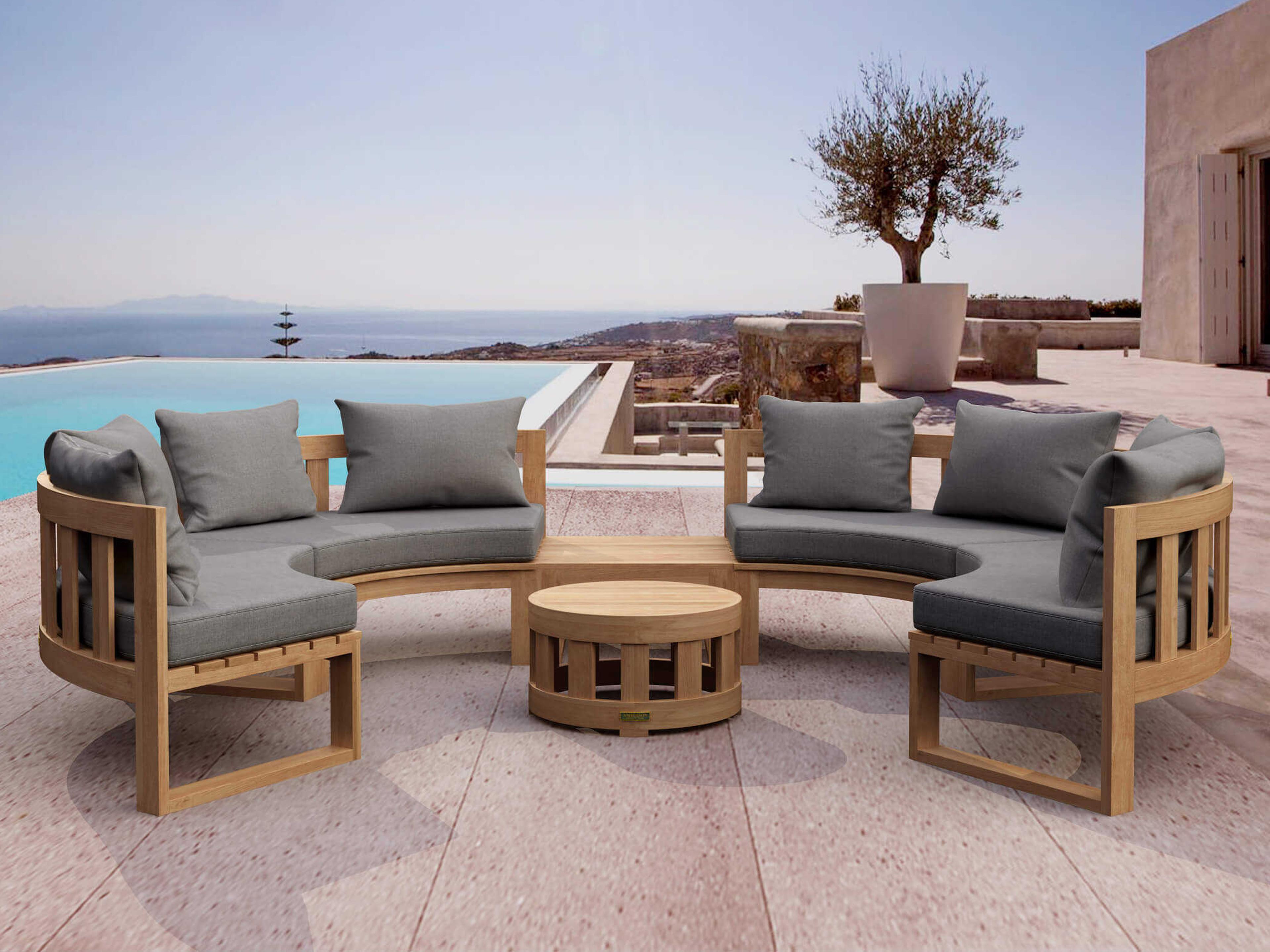 Circular Modular Deep Seating Teak Patio Lounge Set