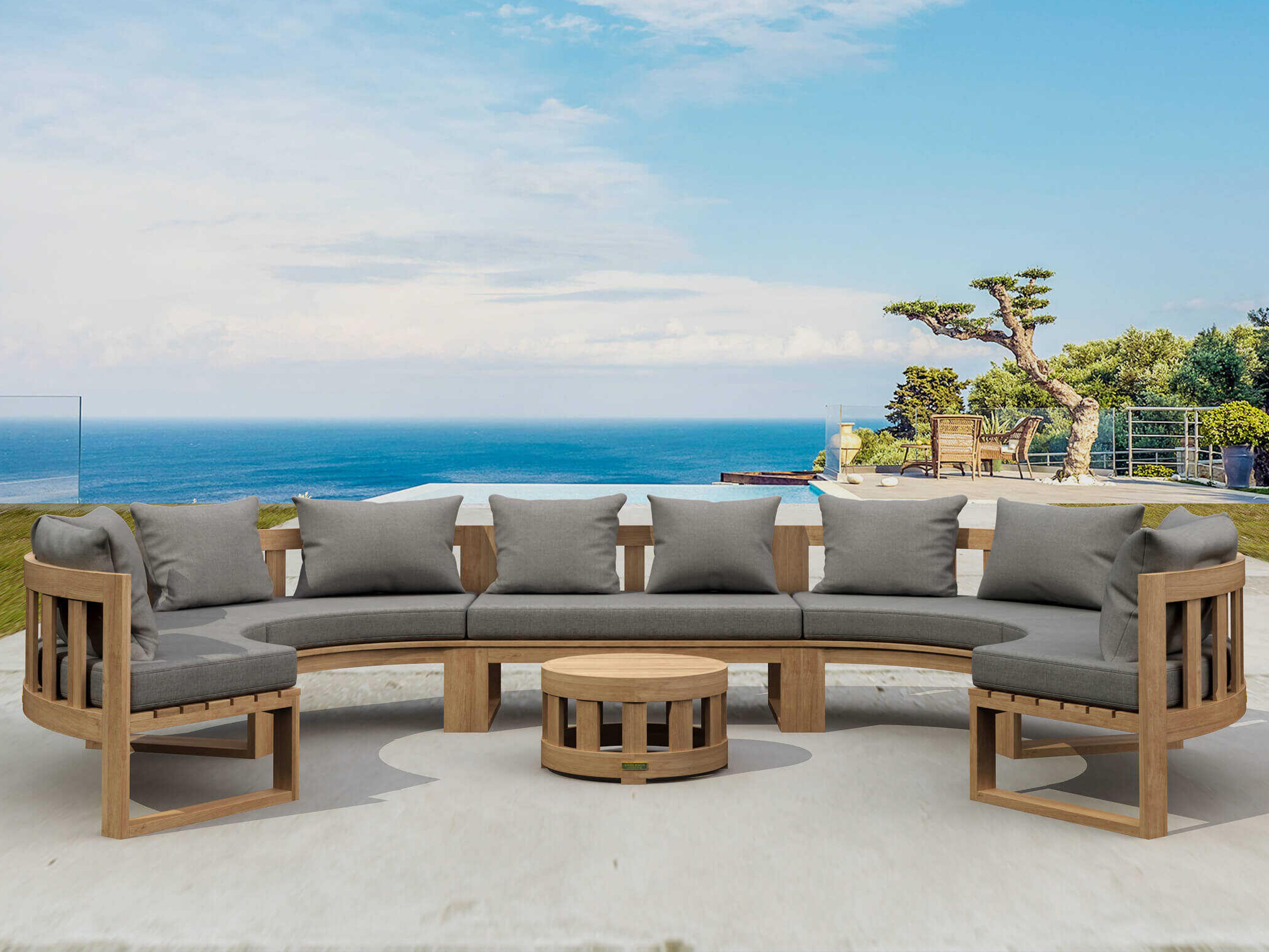 Circular Modular Deep Seating Teak Outdoor Lounge Set