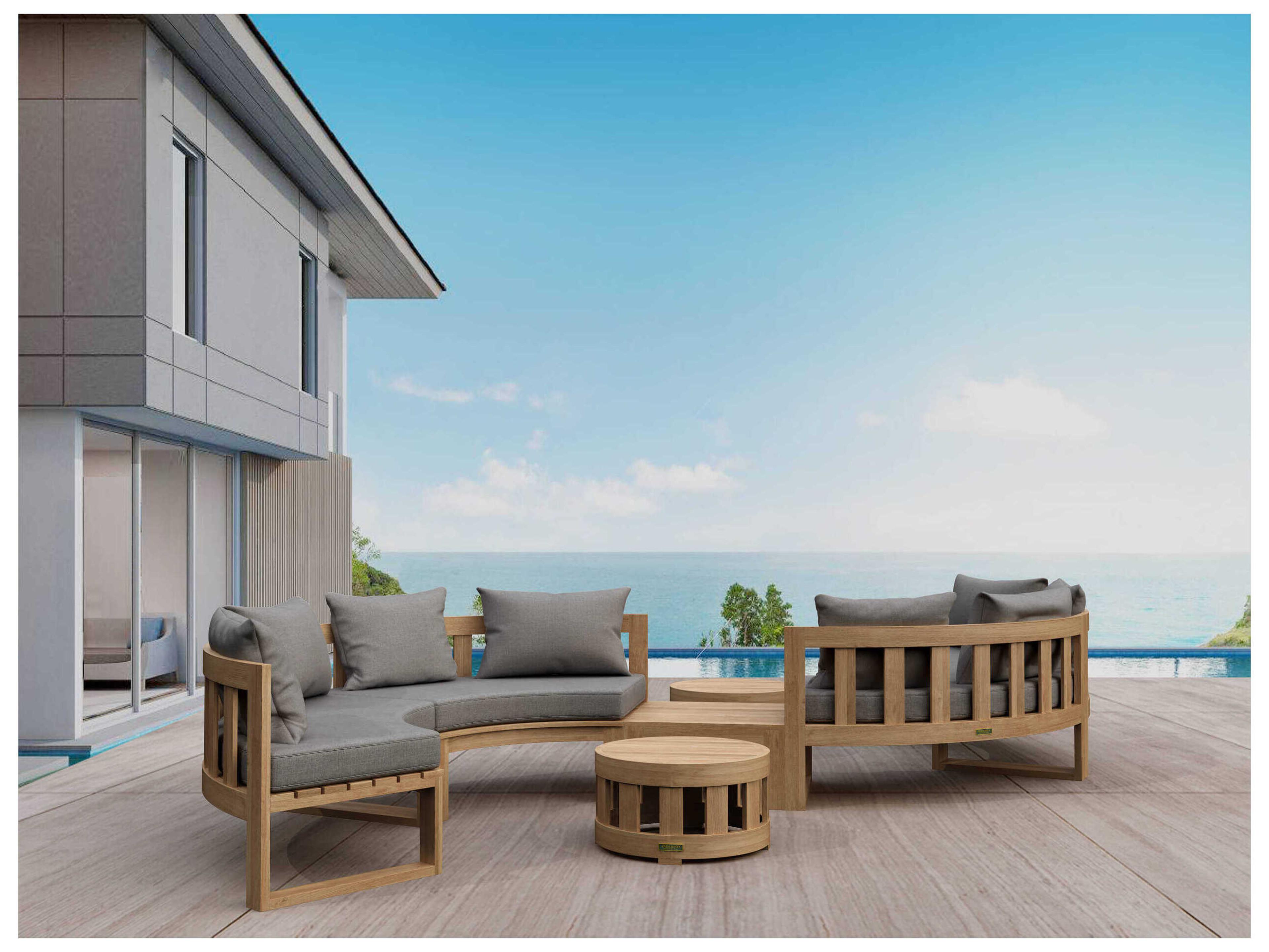 Circular Modular Deep Seating Teak Outdoor Patio Lounge Set