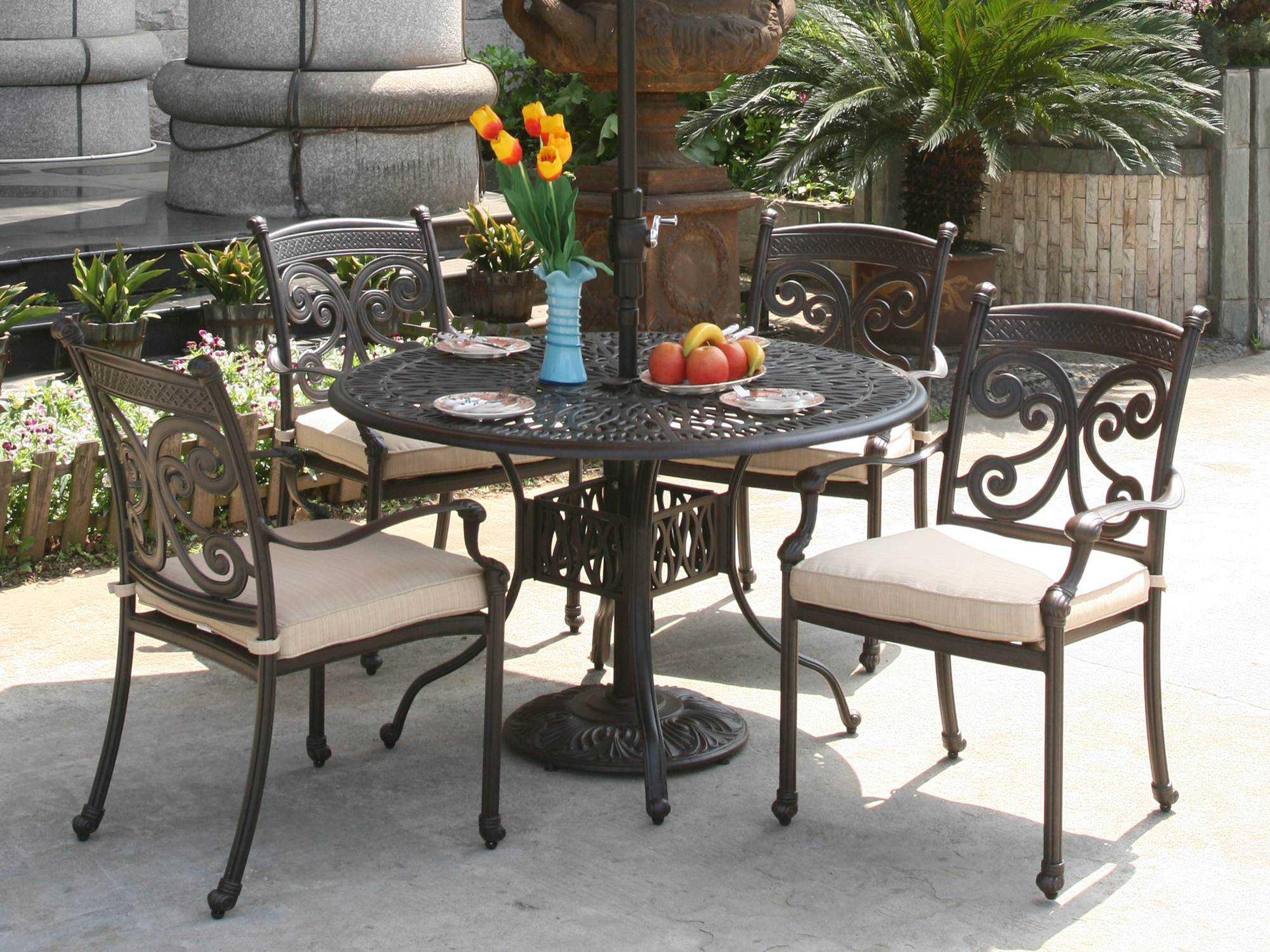 Alfresco Home Farfalla Cushion Cast Aluminum 48 Round Outdoor Dining Set