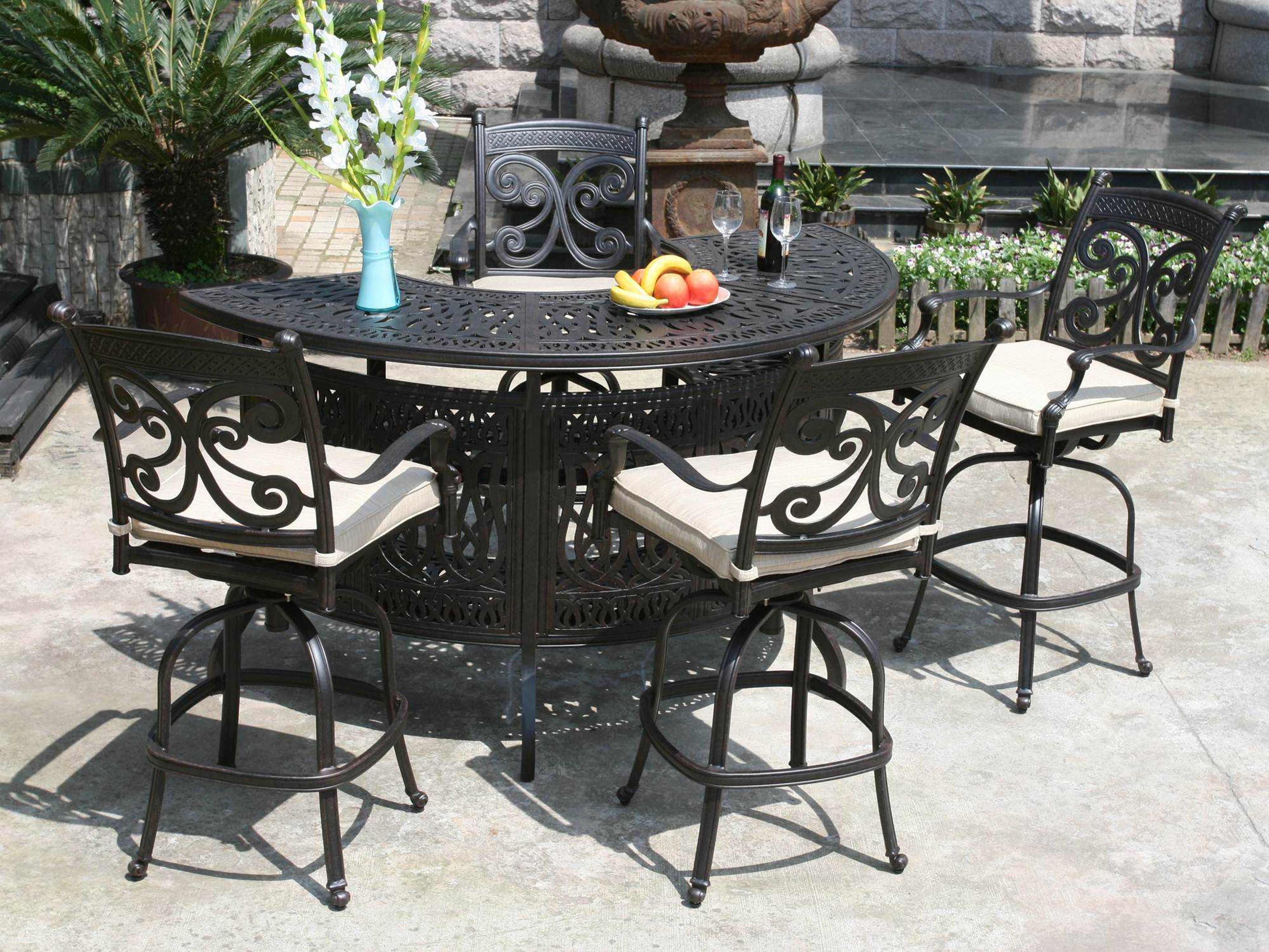 Alfresco Home Farfalla Cushion Cast Aluminum Party Bar Patio Dining Set in Antique Wine Finish