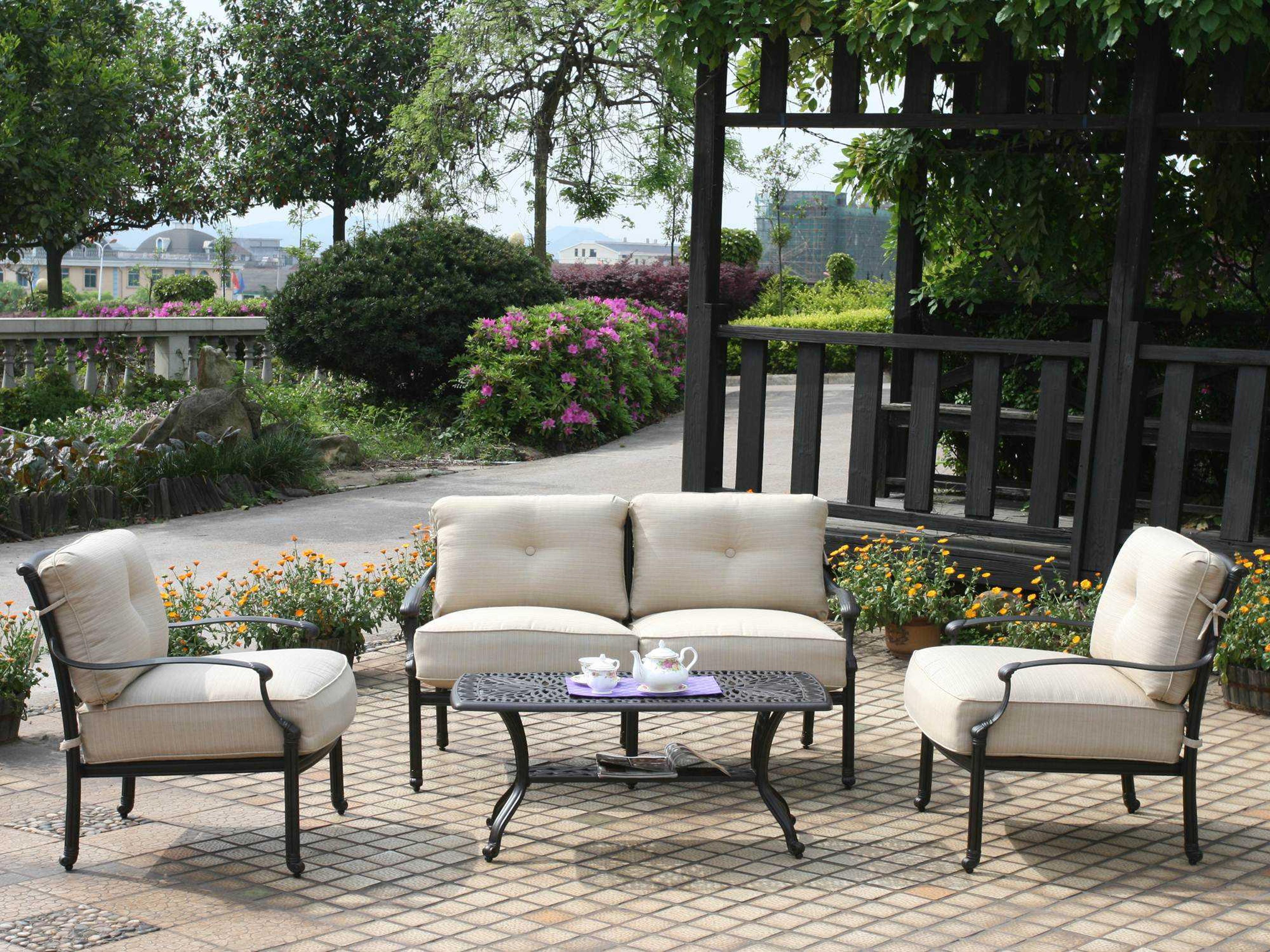 Alfresco Home Farfalla Cushion Cast Aluminum Outdoor Patio Lounge Set