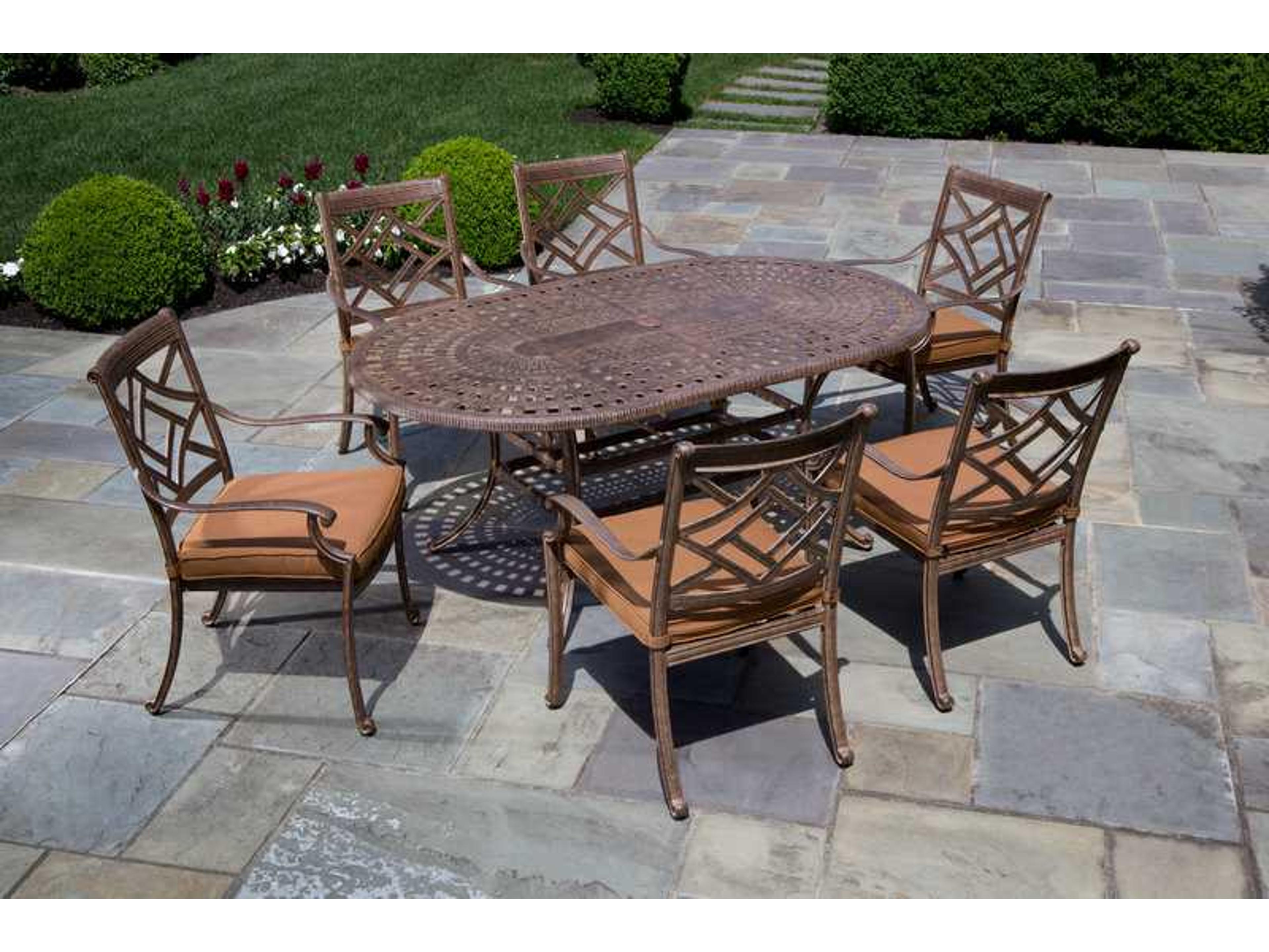 Alfresco Home Sarasota Cast Aluminum 72 inch Oval Dining Table Set in Cinnamon Finish