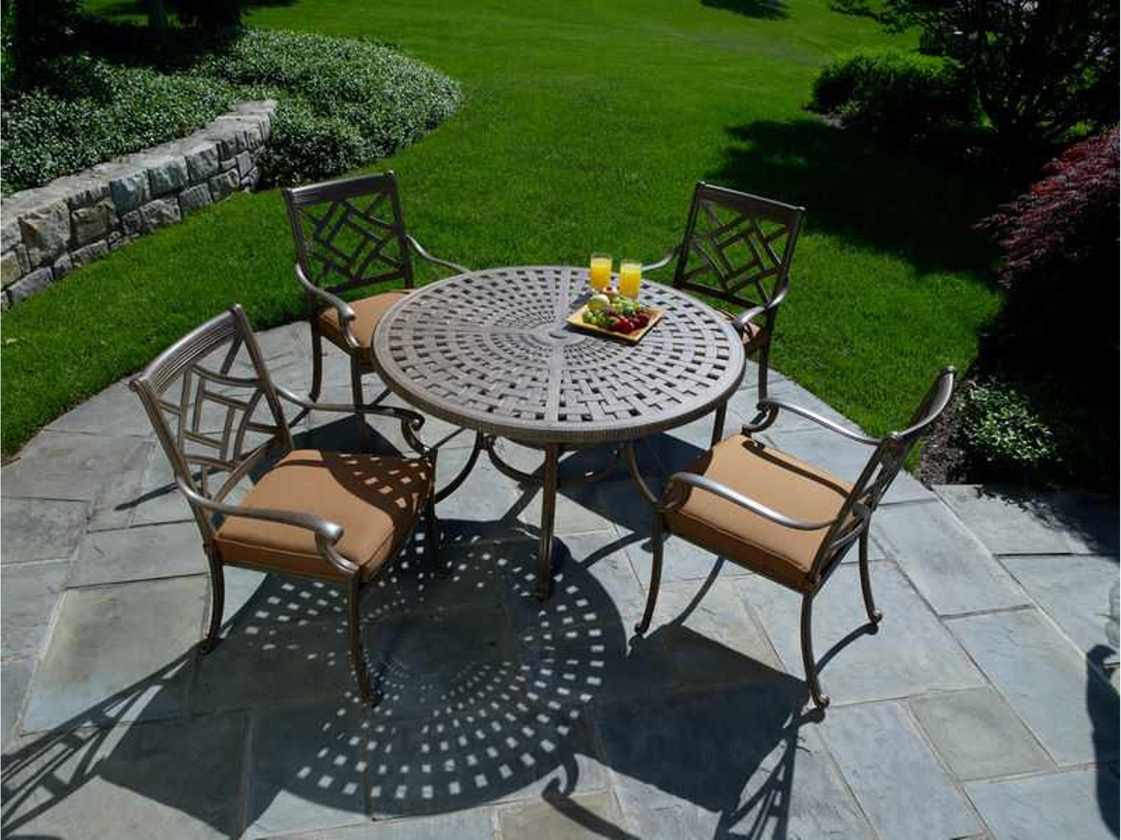 Alfresco Home Saratosa Cushion Cast Aluminum 48 Round Patio Dining Set in Cinnamon Finish