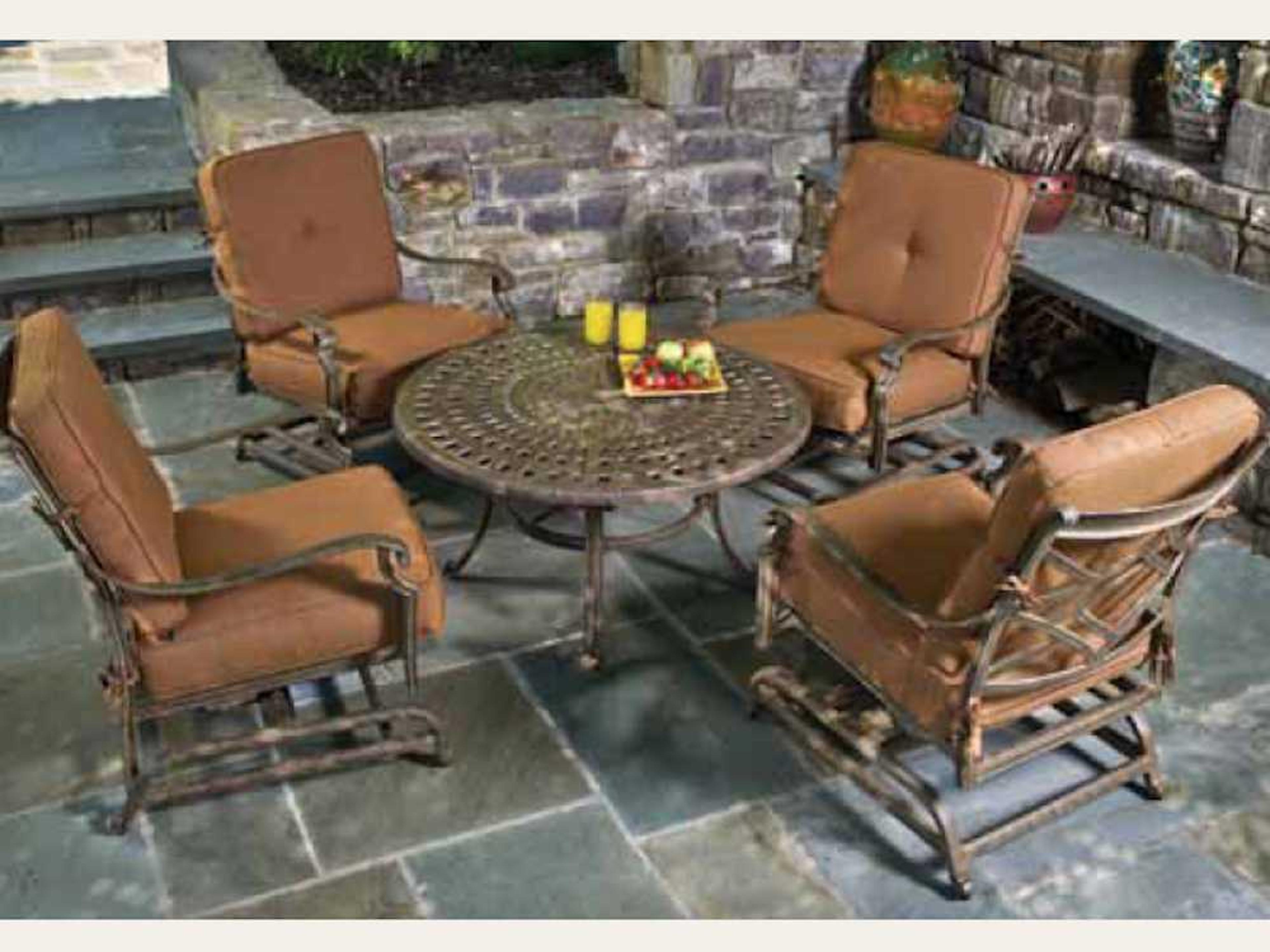 Alfresco Home Sarasota Cast Aluminum 42 inch Round Chat Table Outdoor Lounge Set in Cinnamon Finish