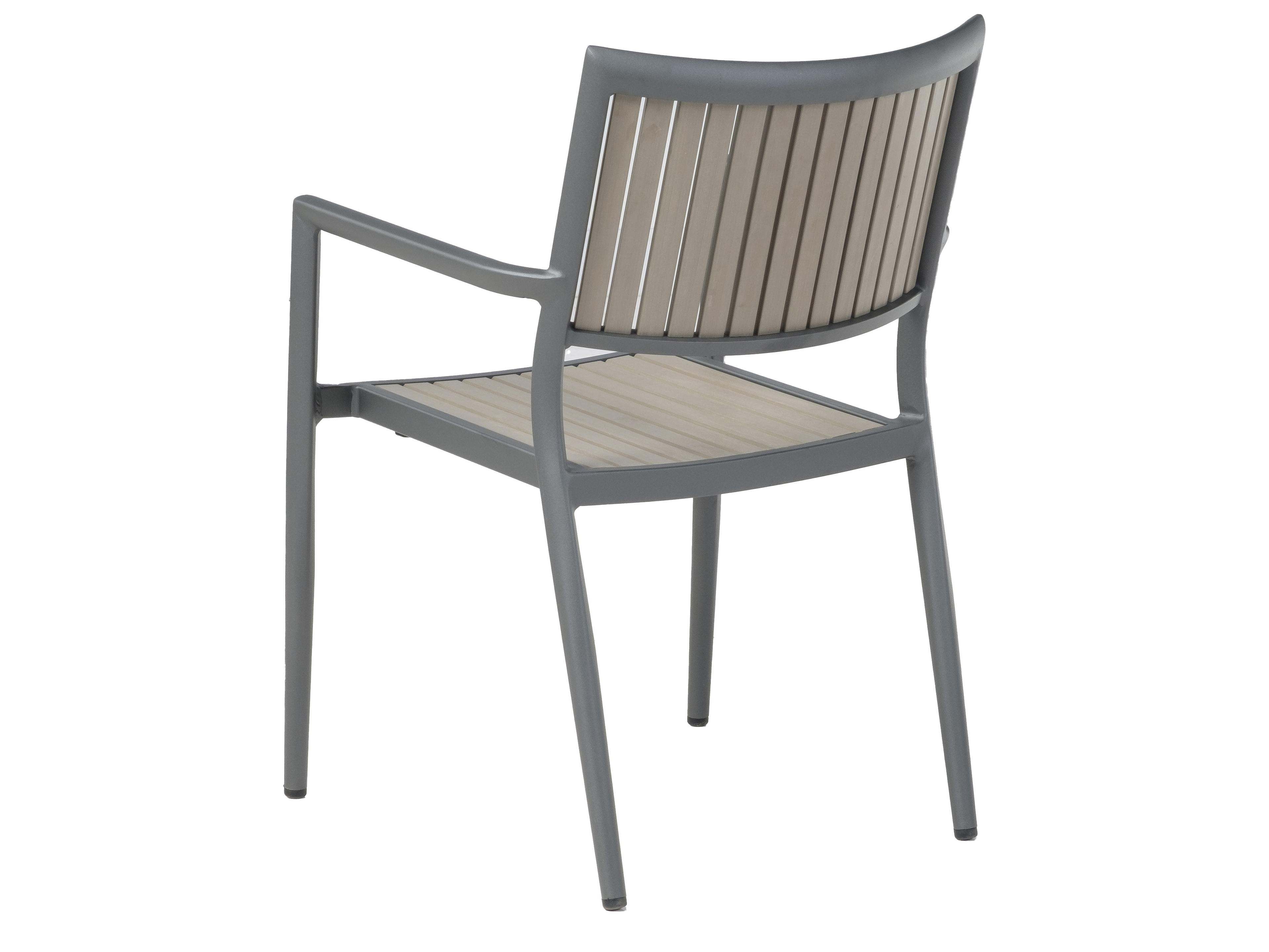 Alfresco Home Genevieve Dark Grey Polywood and Aluminum Outdoor Patio Dining Arm Chair