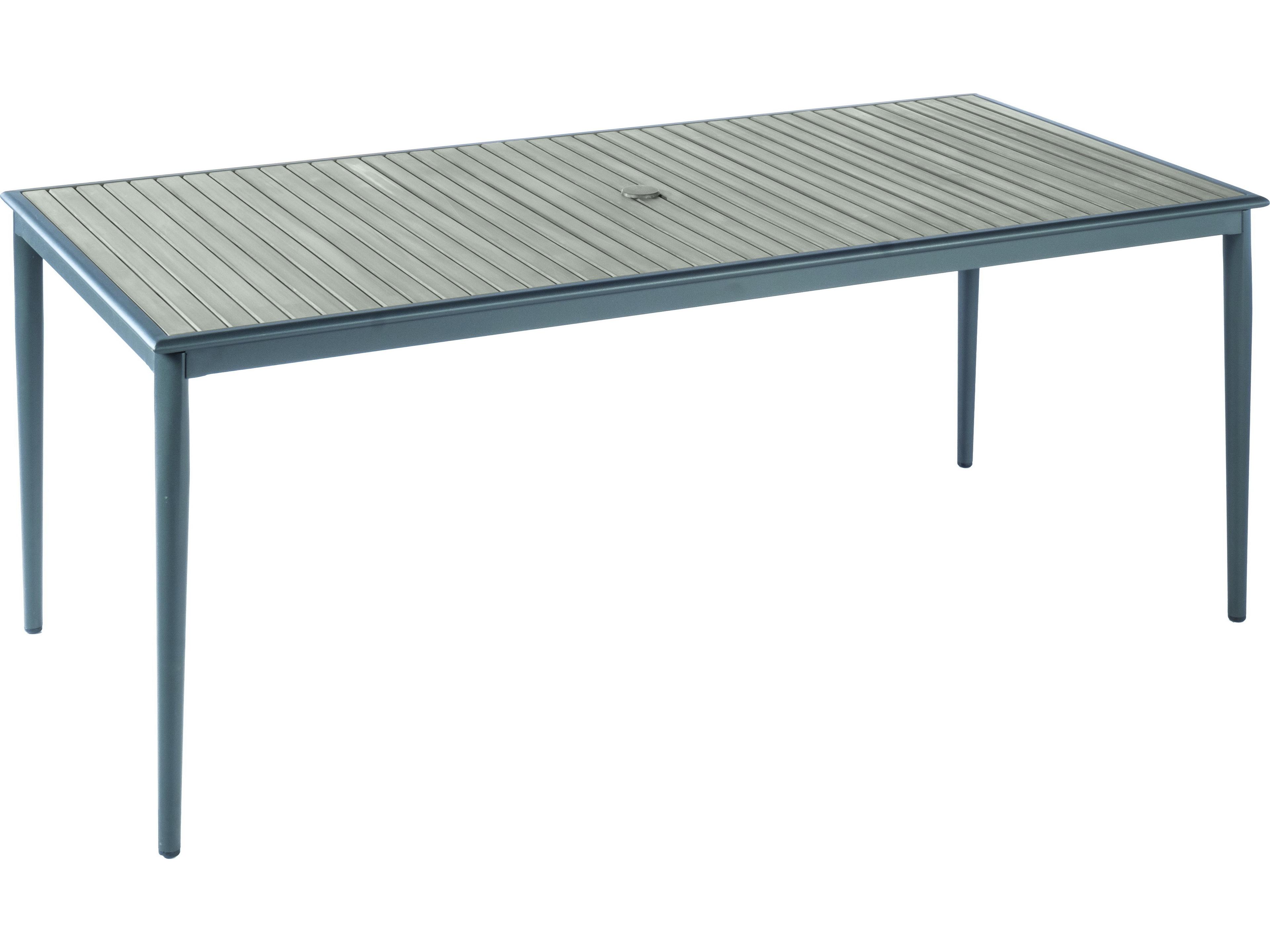 Oden Dark Grey Polywood Rectangular Outdoor Dining Table with Umbrella Hole