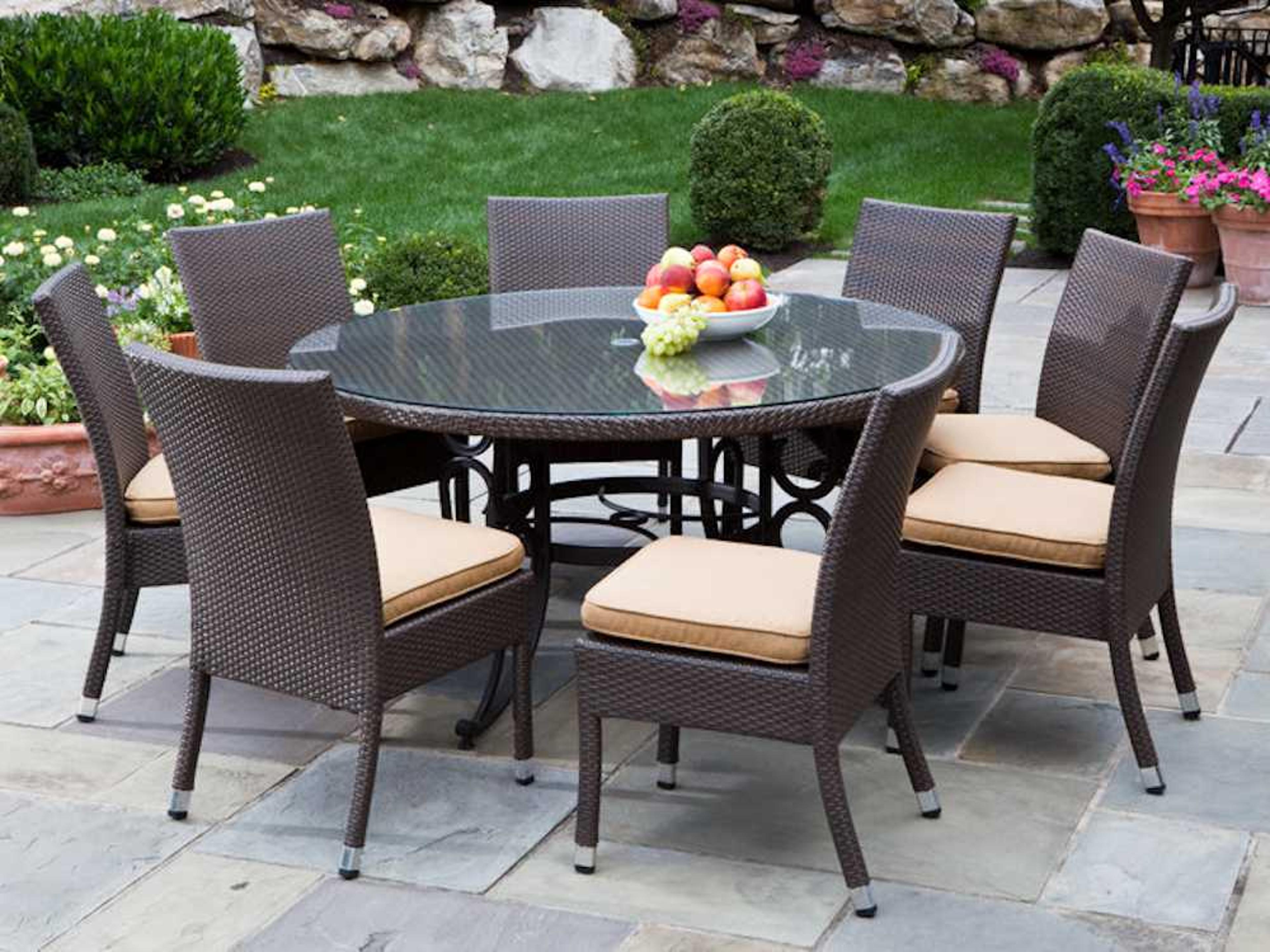 Alfresco Home Vento Cushion All Weather Wicker 60 Round Outdoor Patio Dining Set