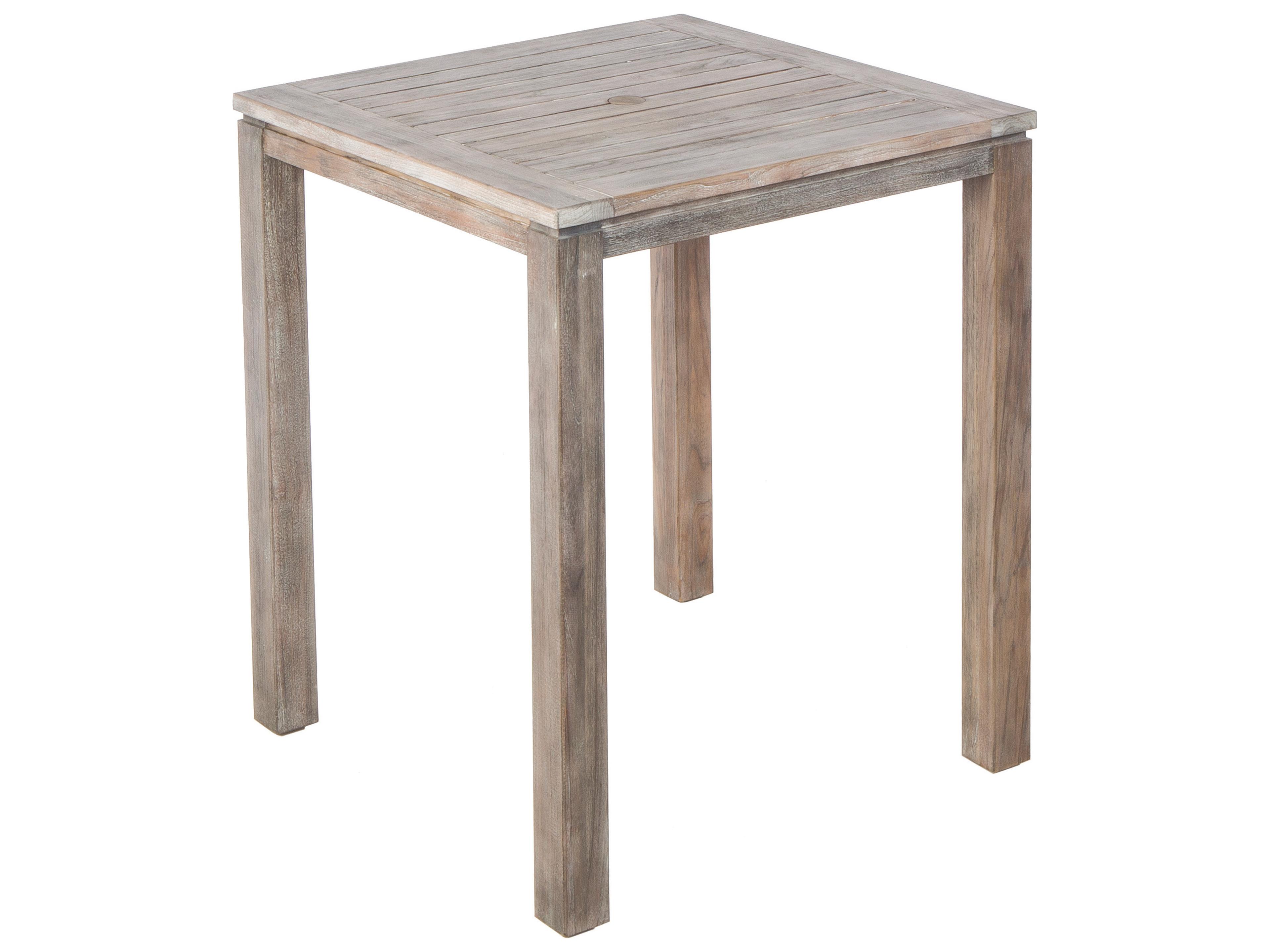 Malvern Vintage Wood Square Outdoor Patio Bar Table with Umbrella Hole