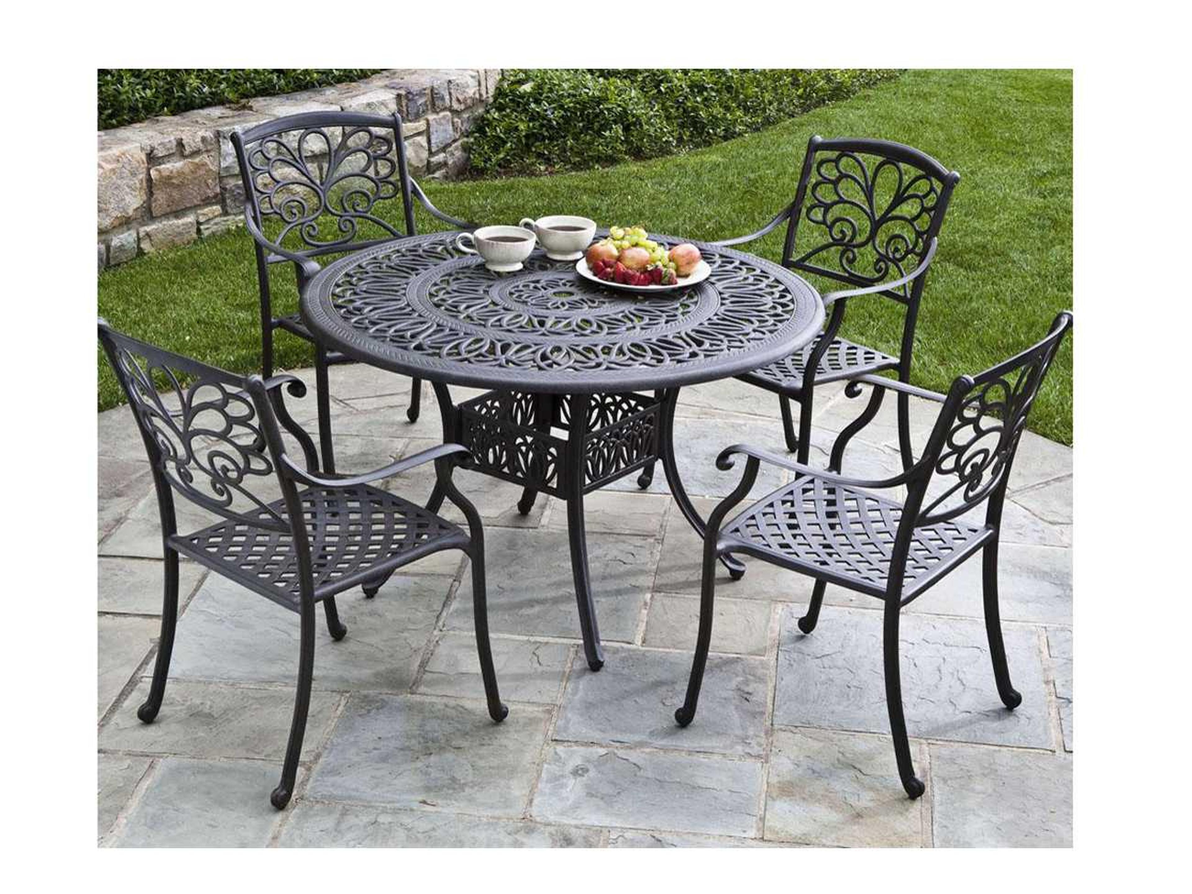 Alfresco Home Mariposa Cushion Cast Aluminum 48 Round Outdoor Patio Dining Set in Aged Iron Finish